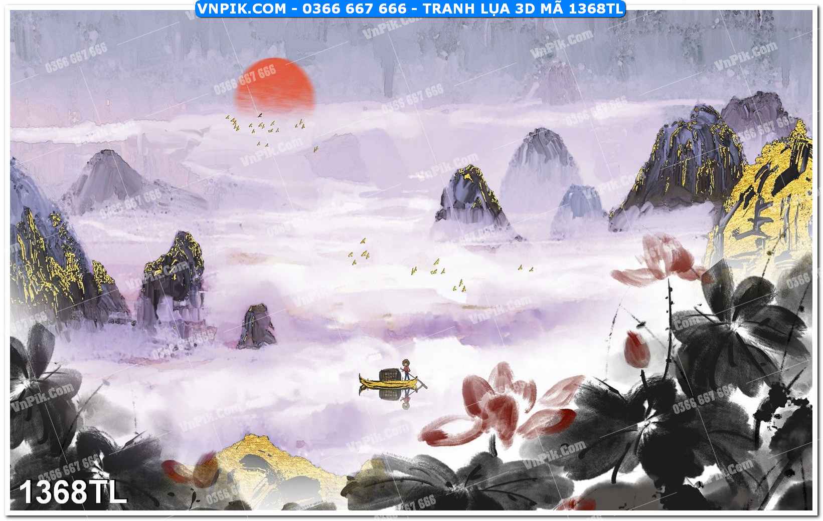 Tranh lụa 3D – Tranh trang trí dán tường 1368TL