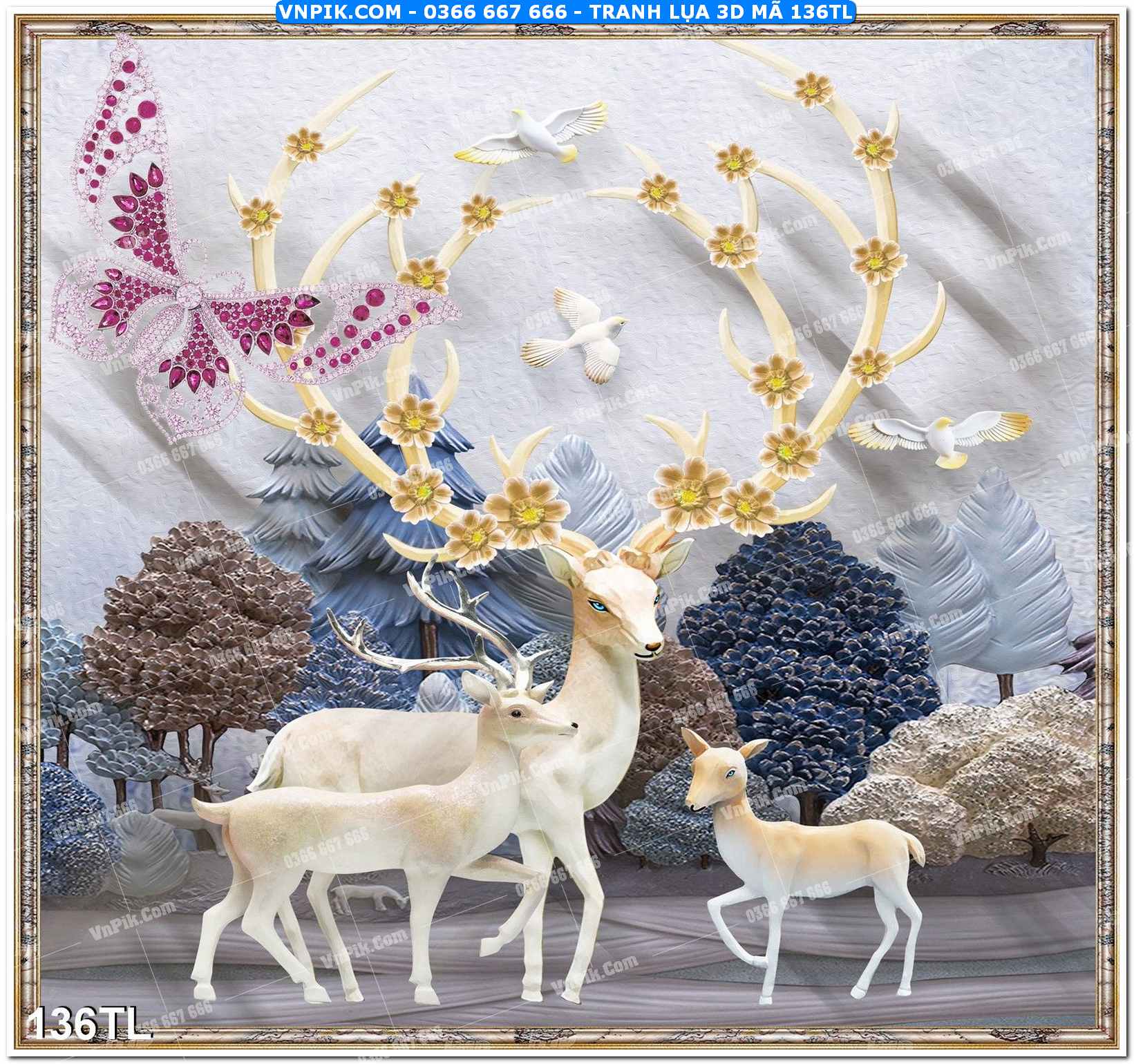 Tranh lụa 3D – Tranh trang trí dán tường 136TL