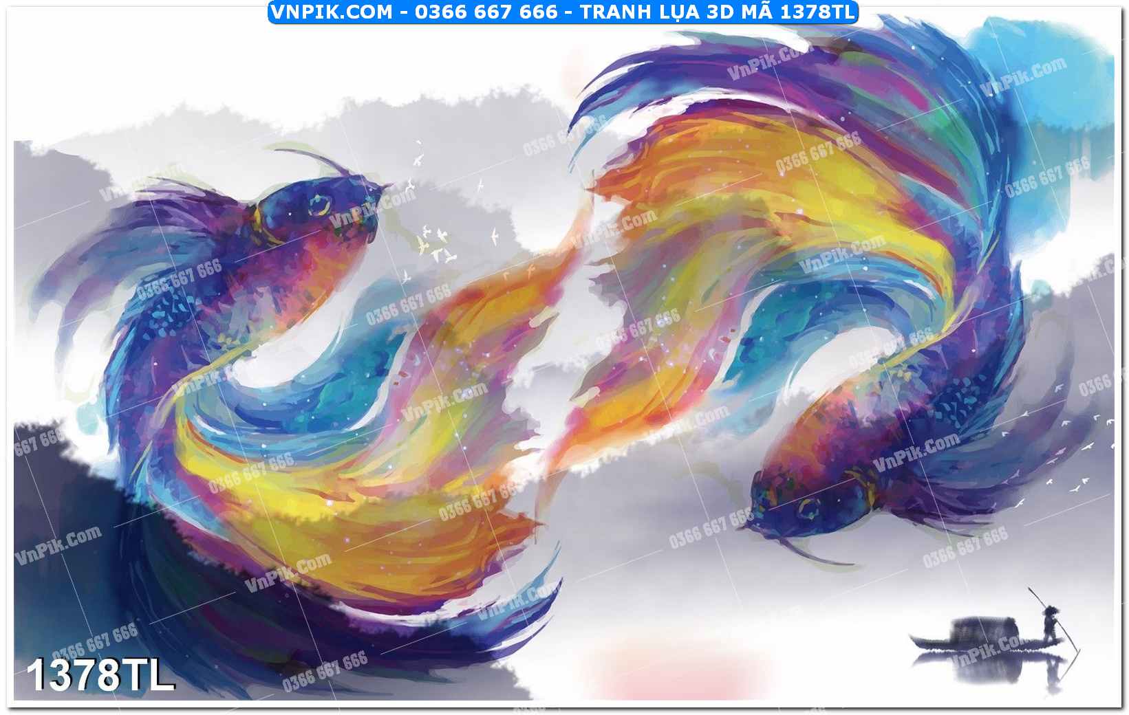 Tranh lụa 3D – Tranh trang trí dán tường 1378TL