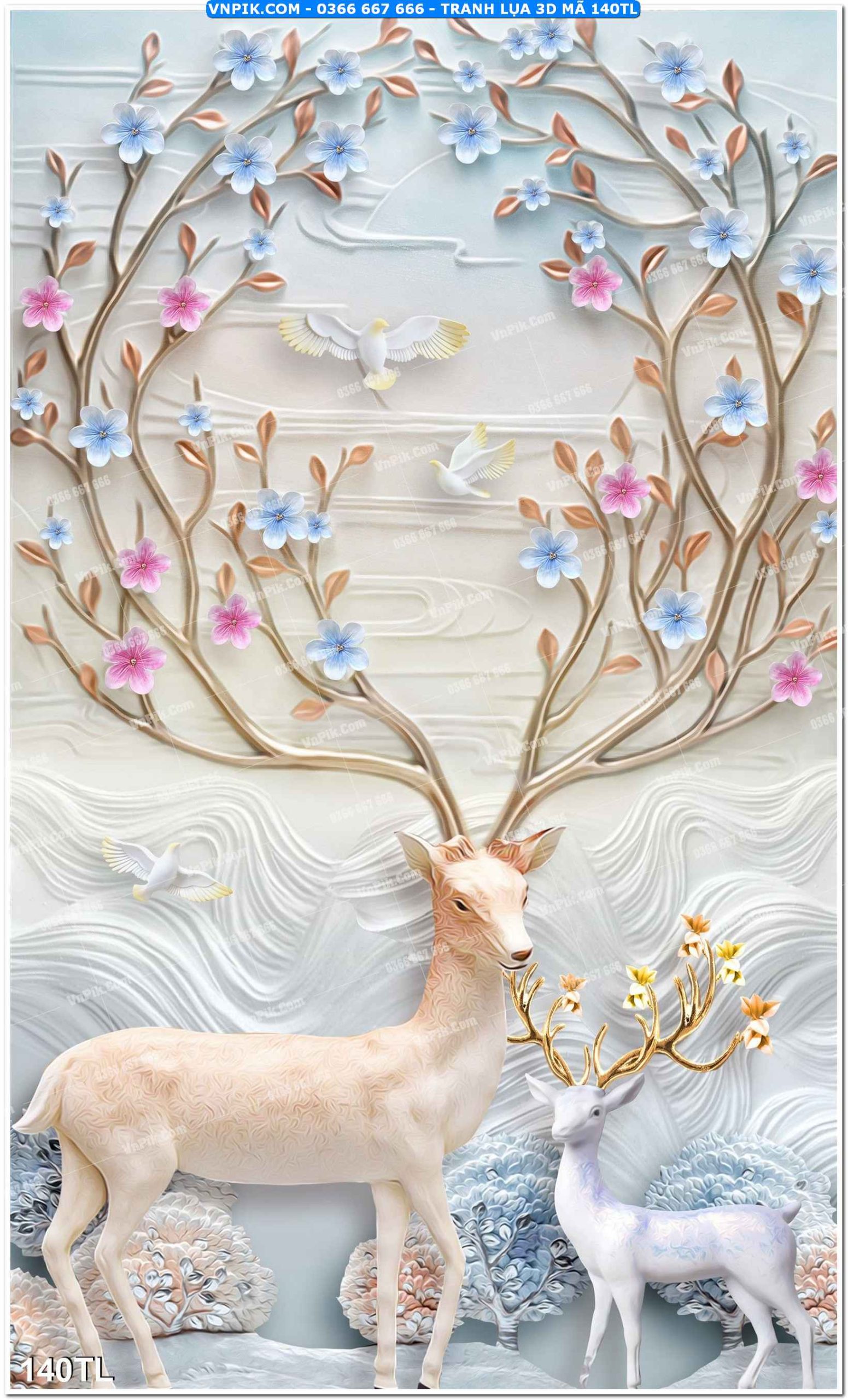 Tranh lụa 3D – Tranh trang trí dán tường 140TL