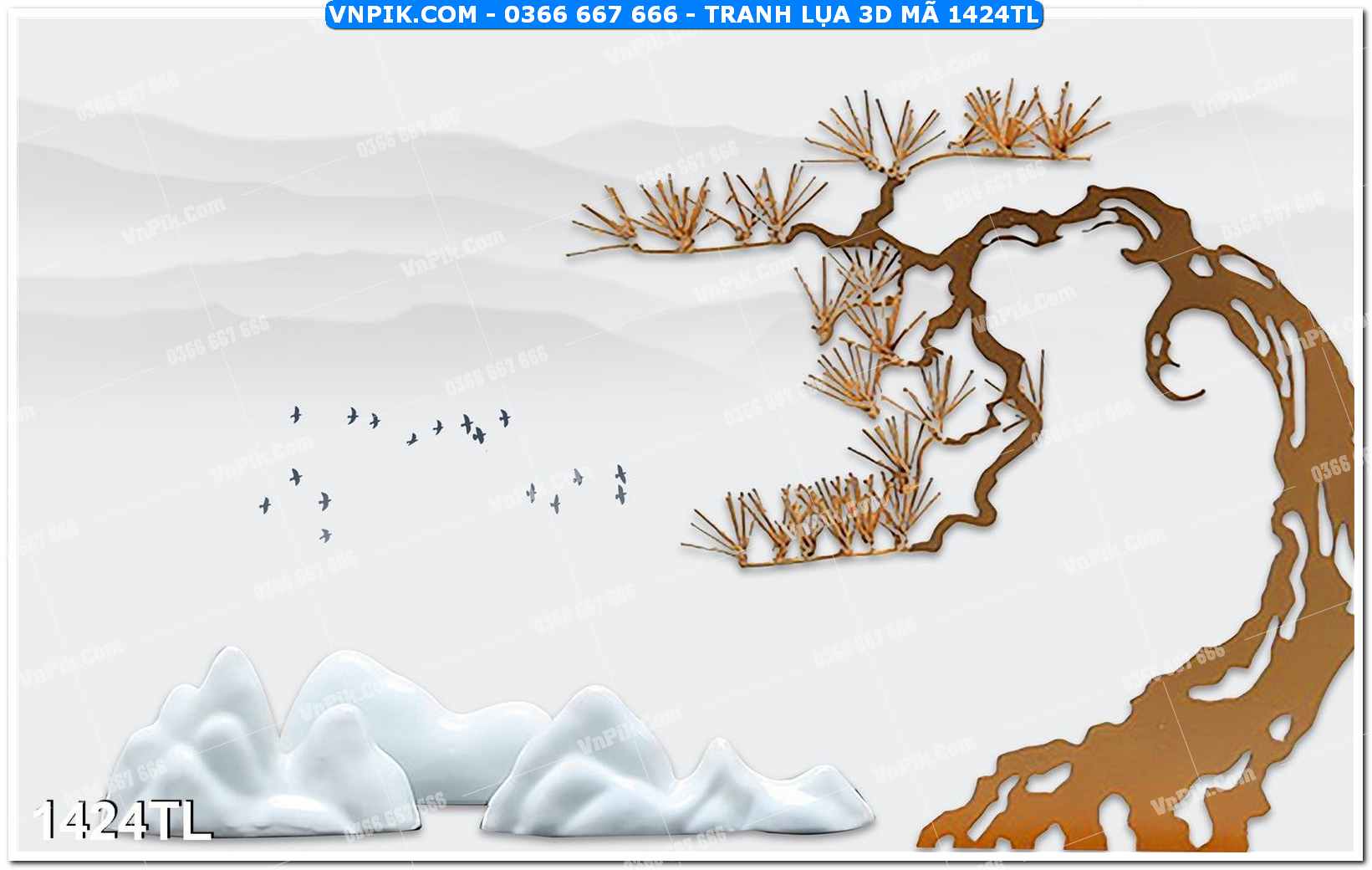 Tranh lụa 3D – Tranh trang trí dán tường 1424TL