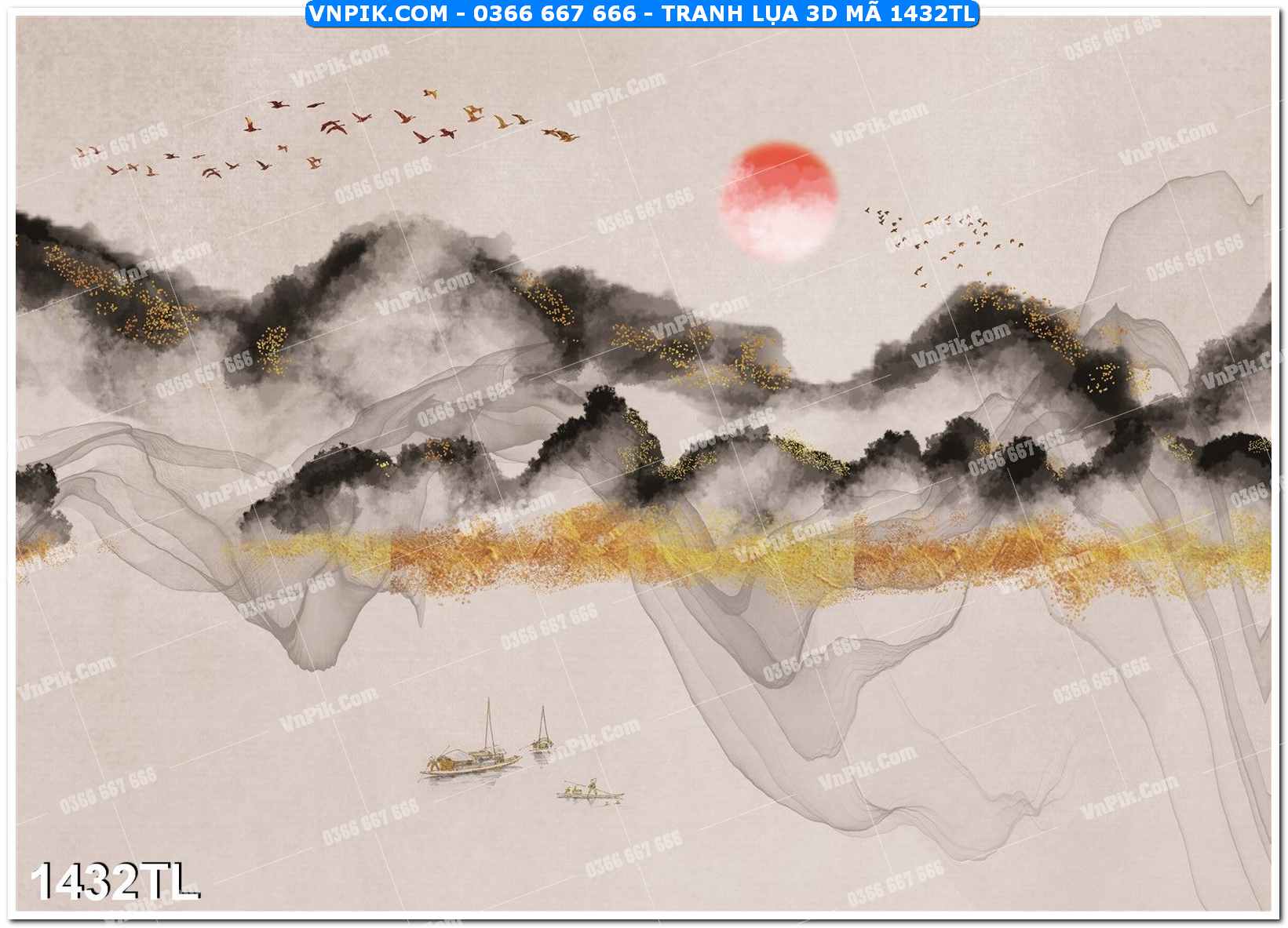 Tranh lụa 3D – Tranh trang trí dán tường 1432TL