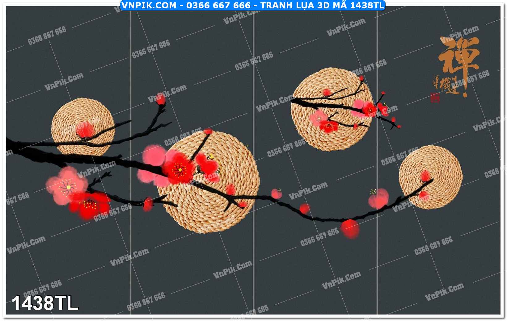 Tranh lụa 3D – Tranh trang trí dán tường 1438TL