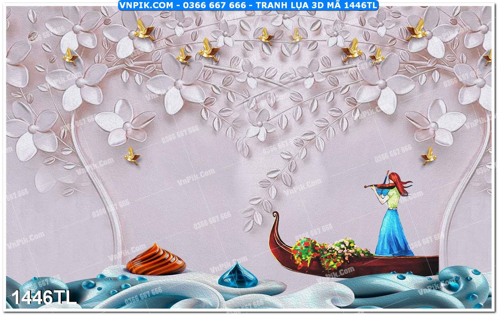 Tranh lụa 3D – Tranh trang trí dán tường 1446TL