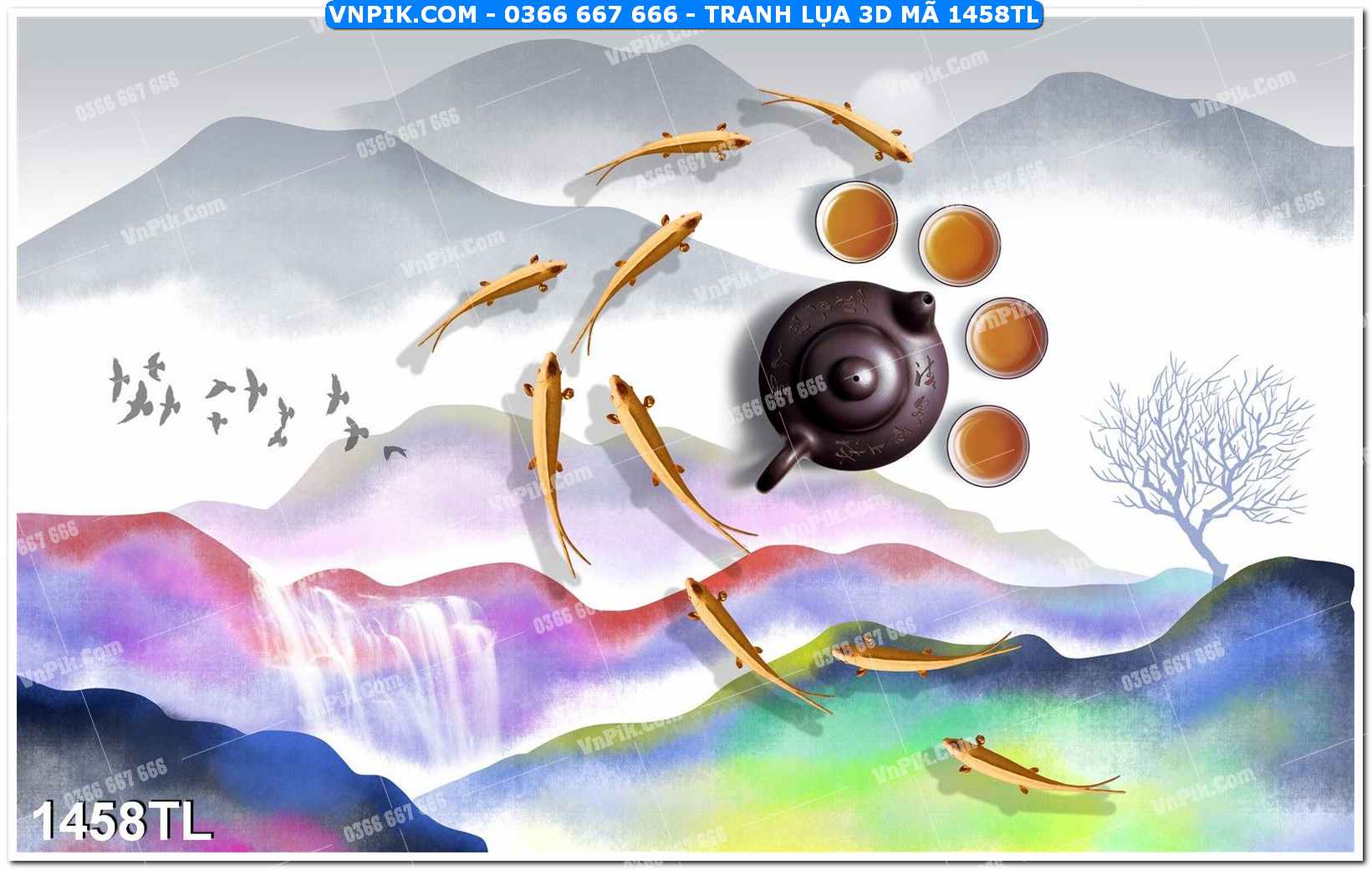 Tranh lụa 3D – Tranh trang trí dán tường 1458TL