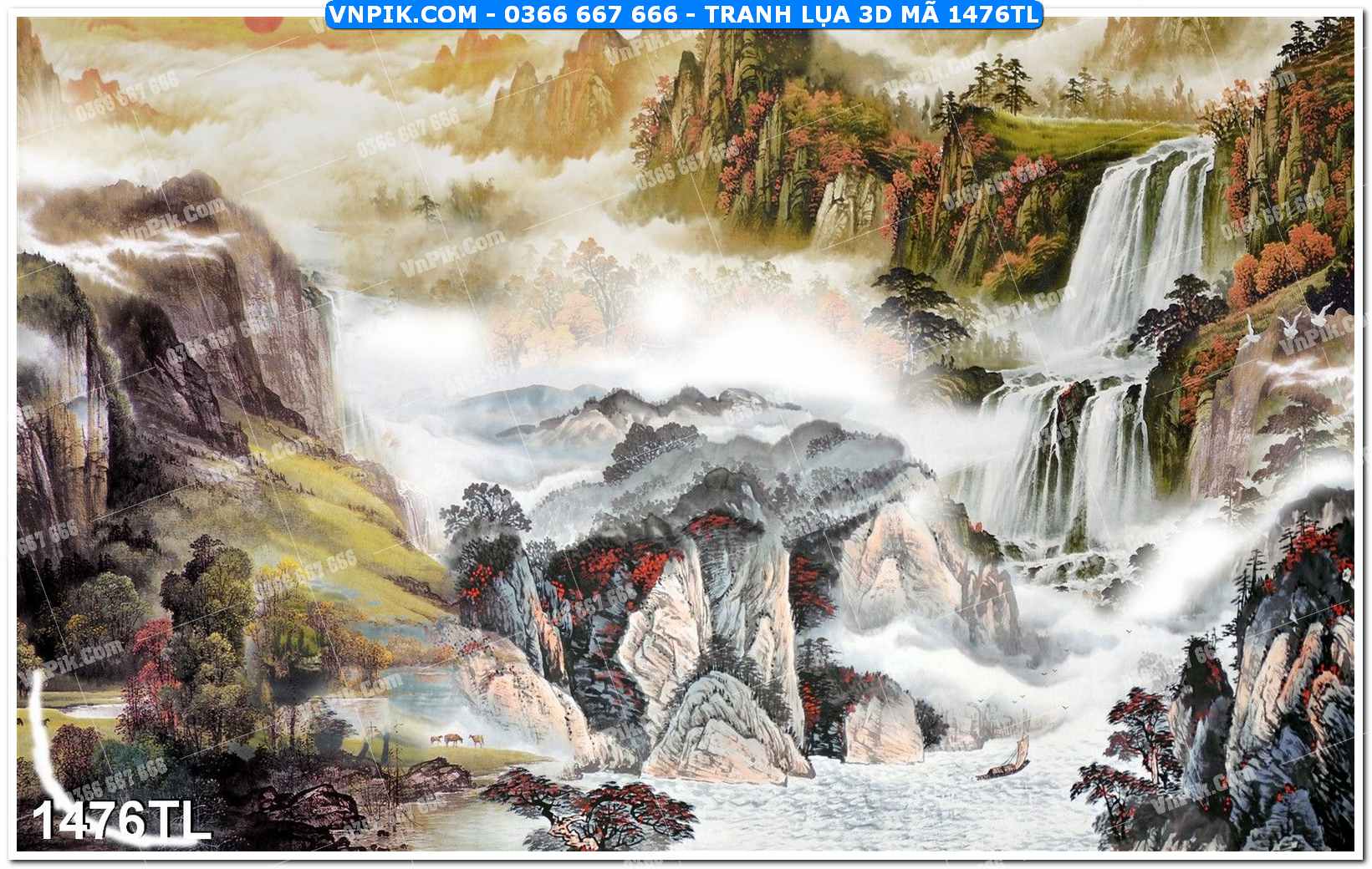 Tranh lụa 3D – Tranh trang trí dán tường 1476TL