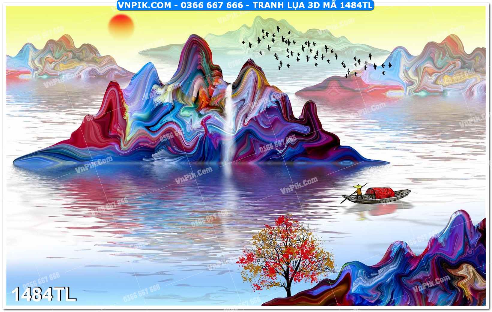 Tranh lụa 3D – Tranh trang trí dán tường 1484TL