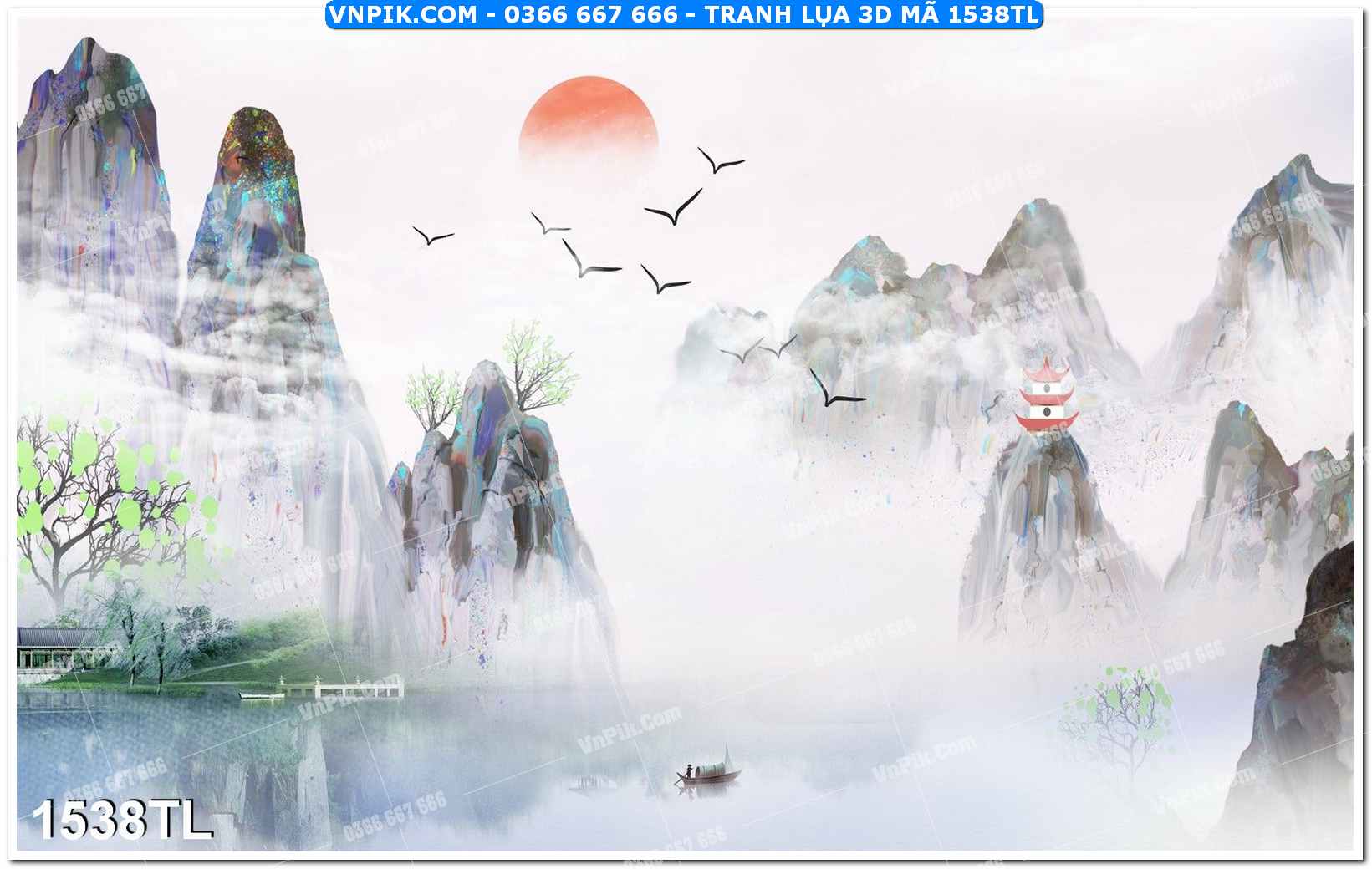 Tranh lụa 3D – Tranh trang trí dán tường 1538TL