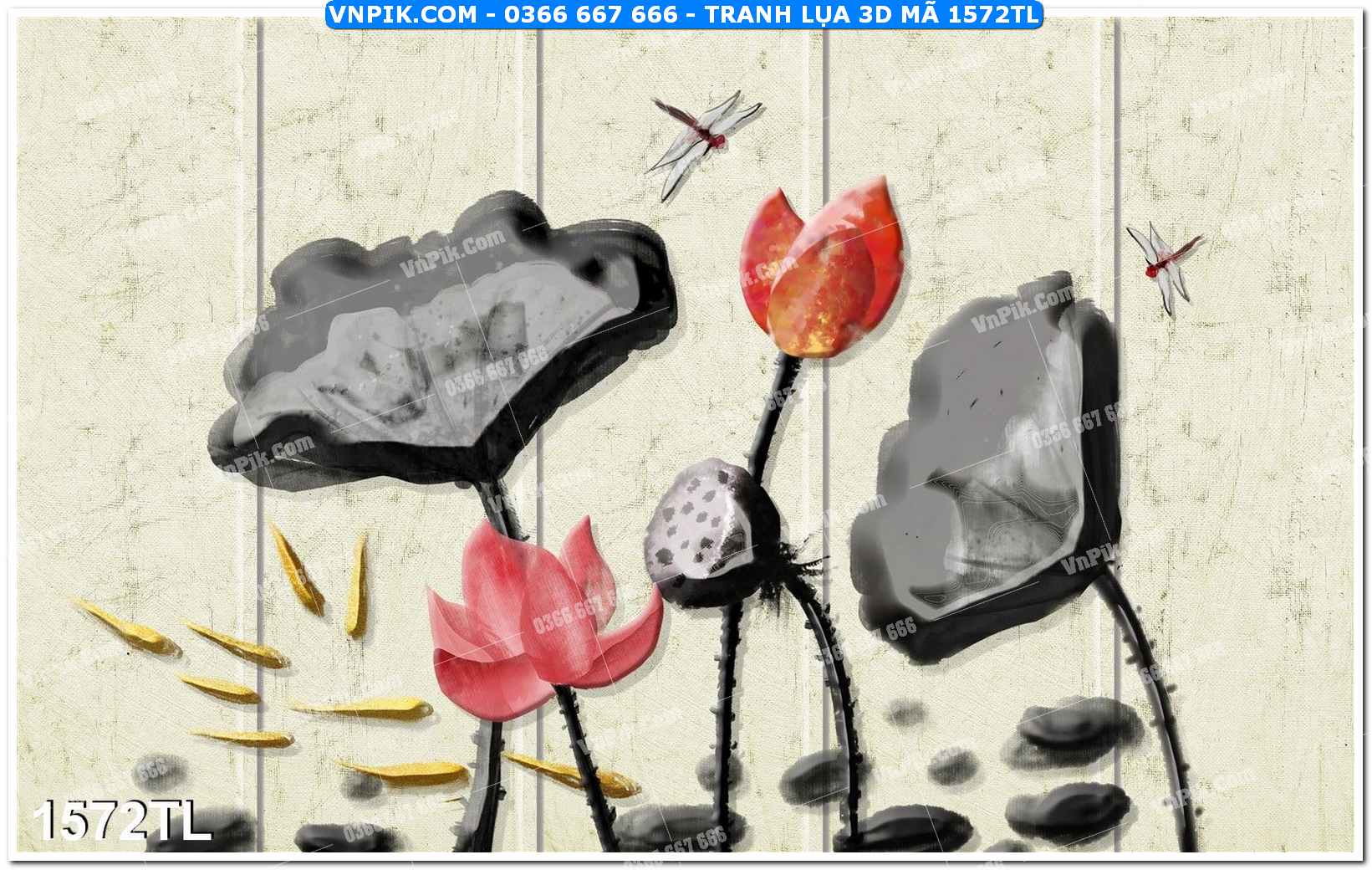 Tranh lụa 3D – Tranh trang trí dán tường 1572TL