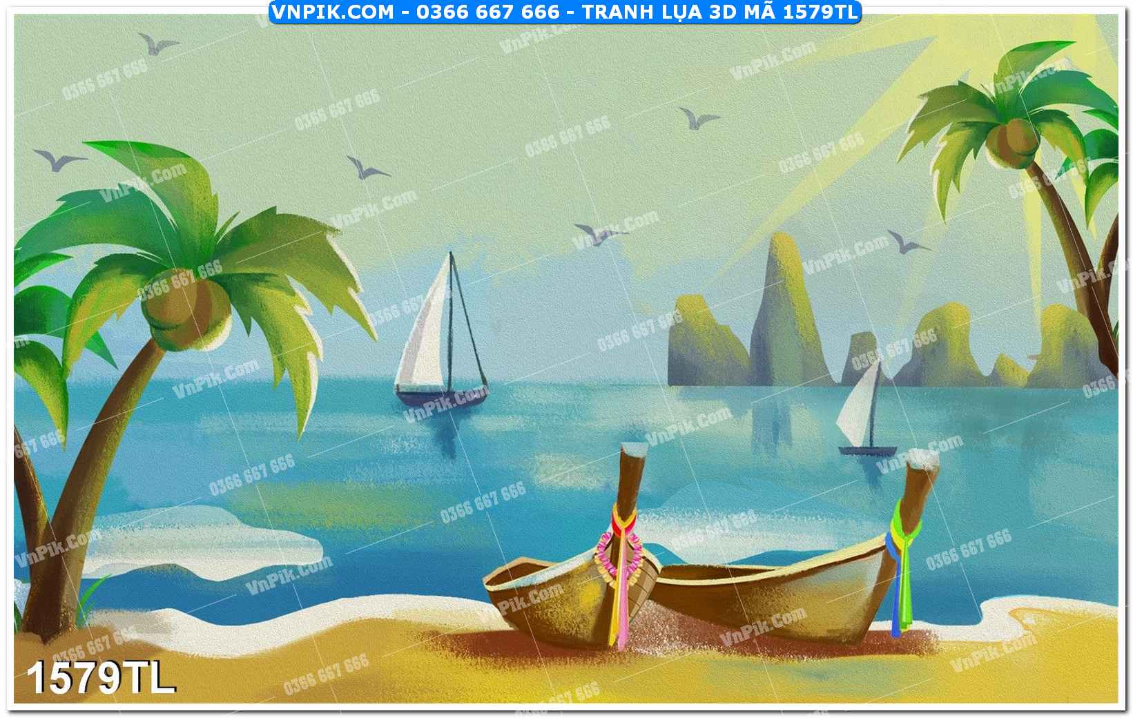 Tranh lụa 3D – Tranh trang trí dán tường 1579TL