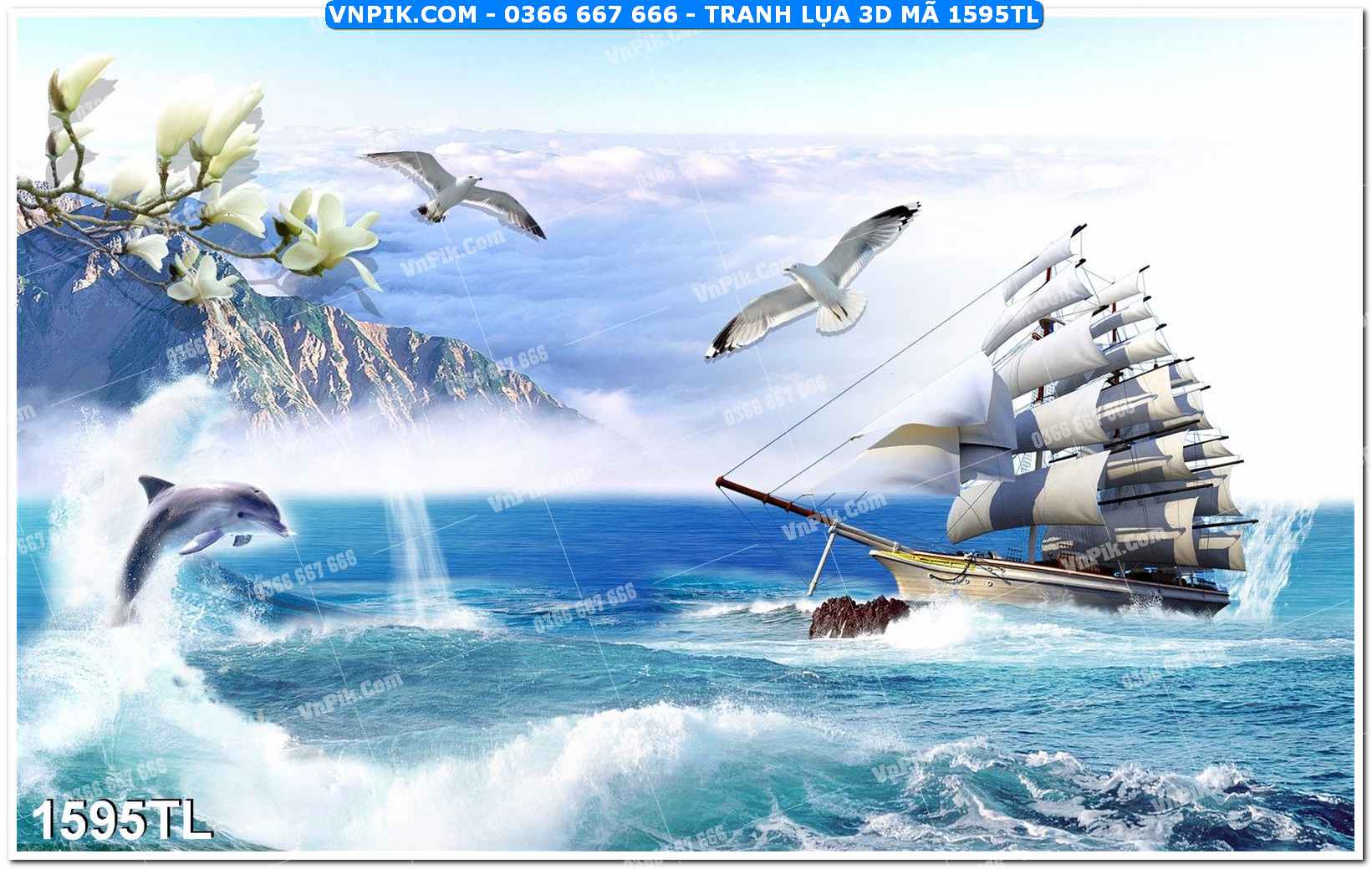 Tranh lụa 3D – Tranh trang trí dán tường 1595TL