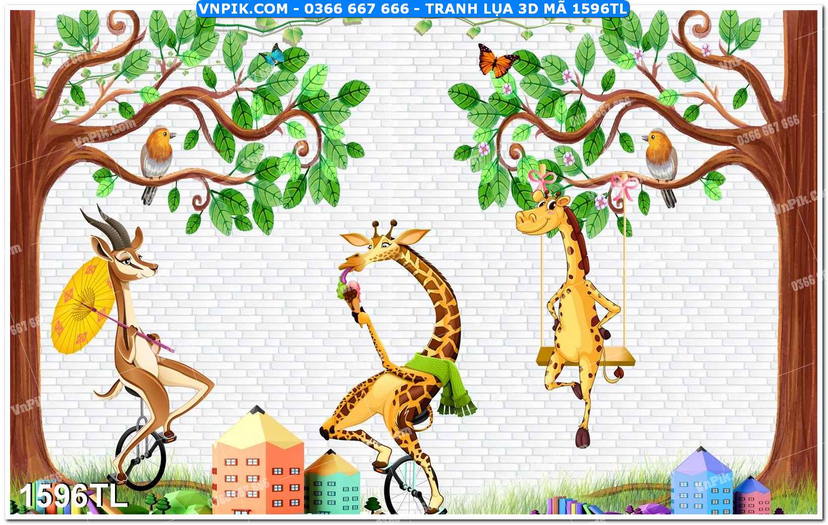 Tranh lụa 3D – Tranh trang trí dán tường 1596TL