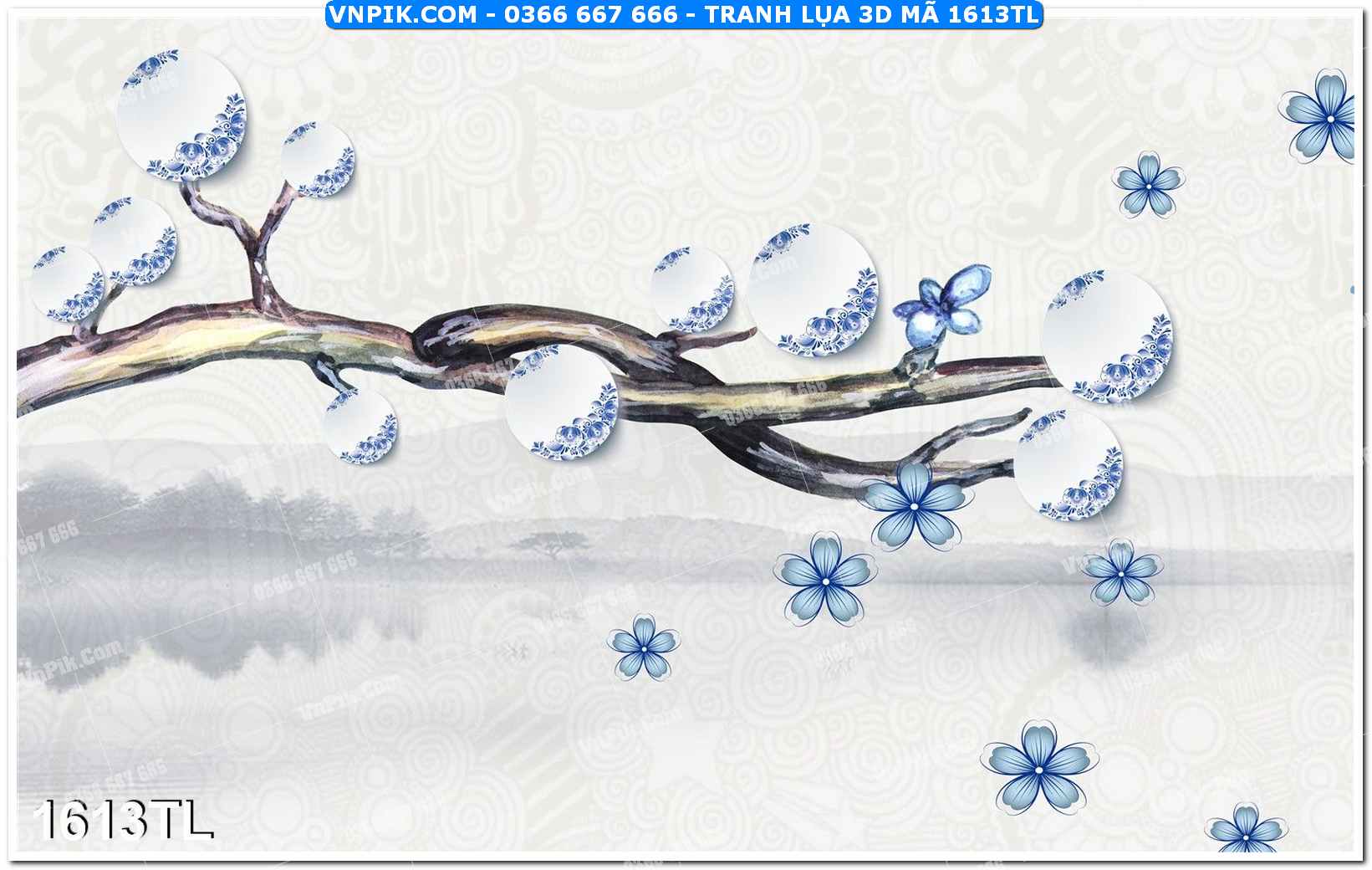 Tranh lụa 3D – Tranh trang trí dán tường 1613TL