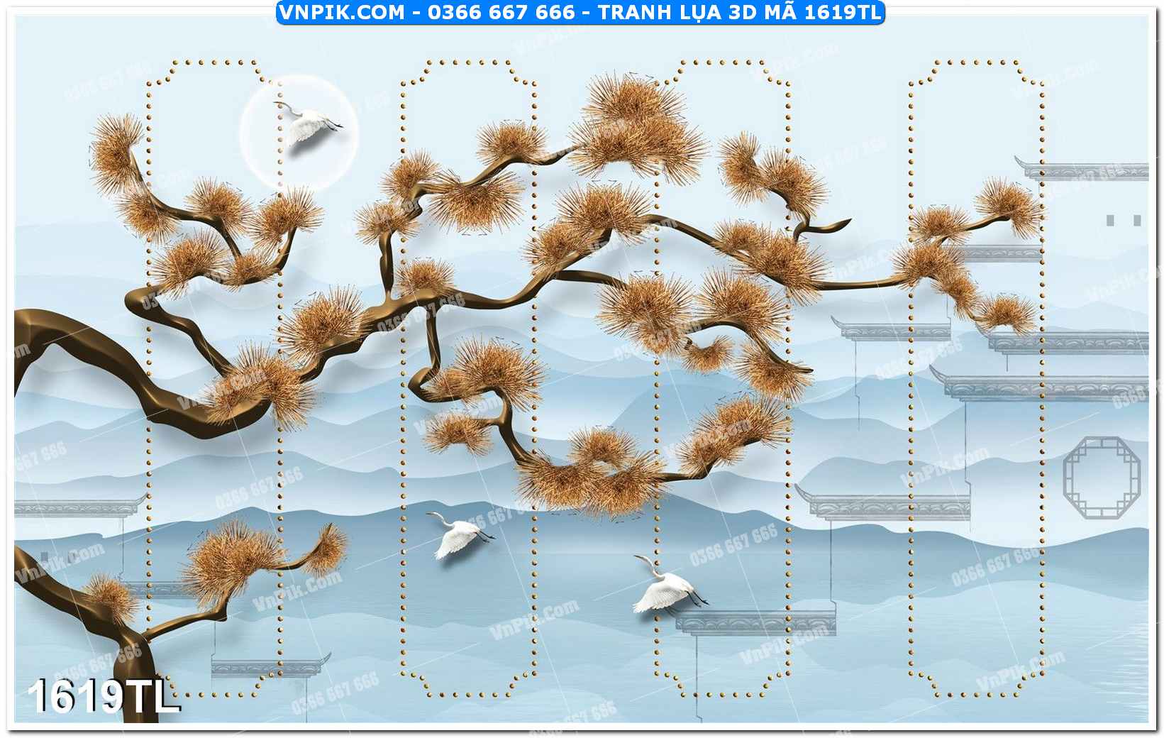 Tranh lụa 3D – Tranh trang trí dán tường 1619TL