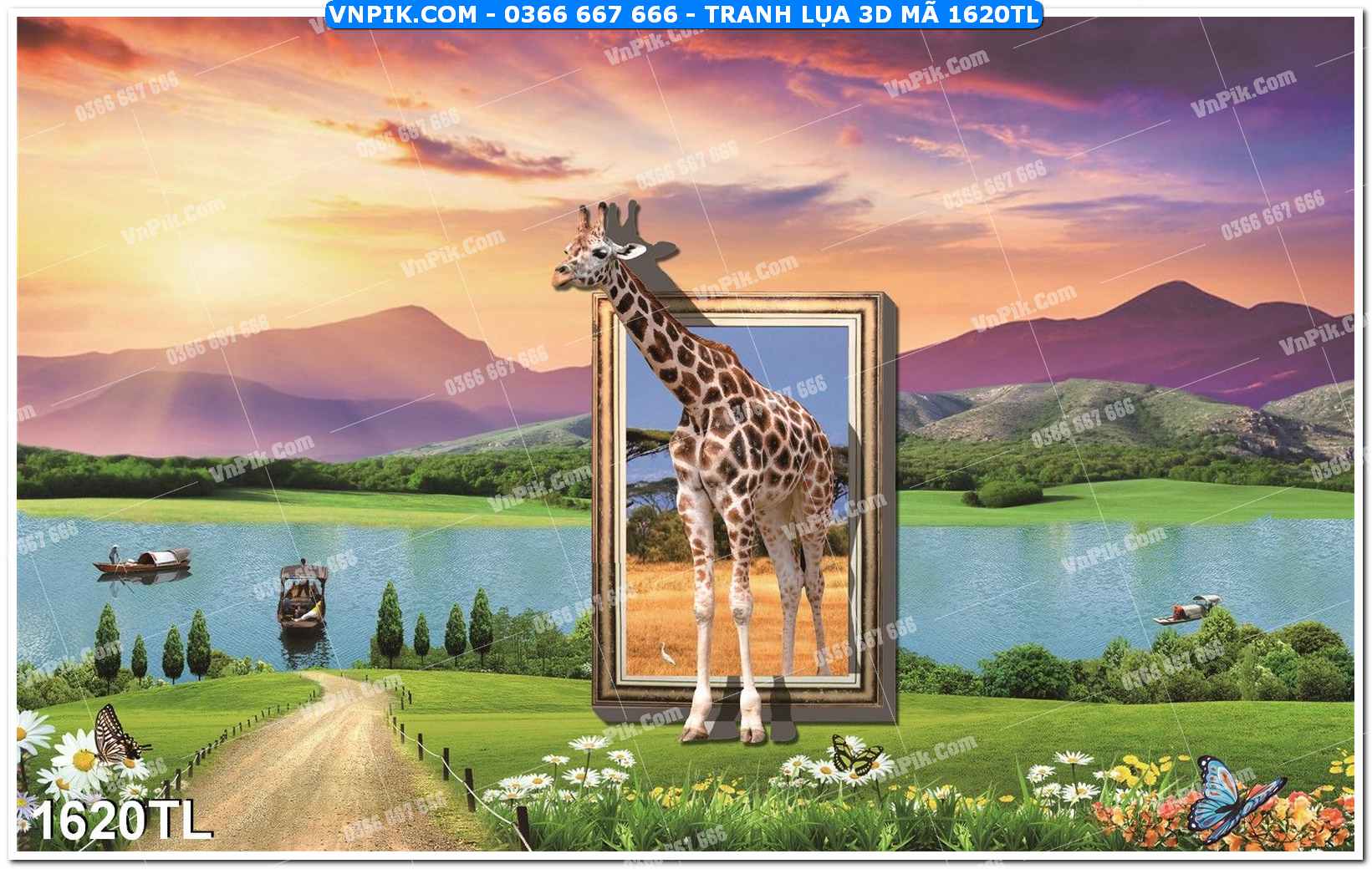 Tranh lụa 3D – Tranh trang trí dán tường 1620TL