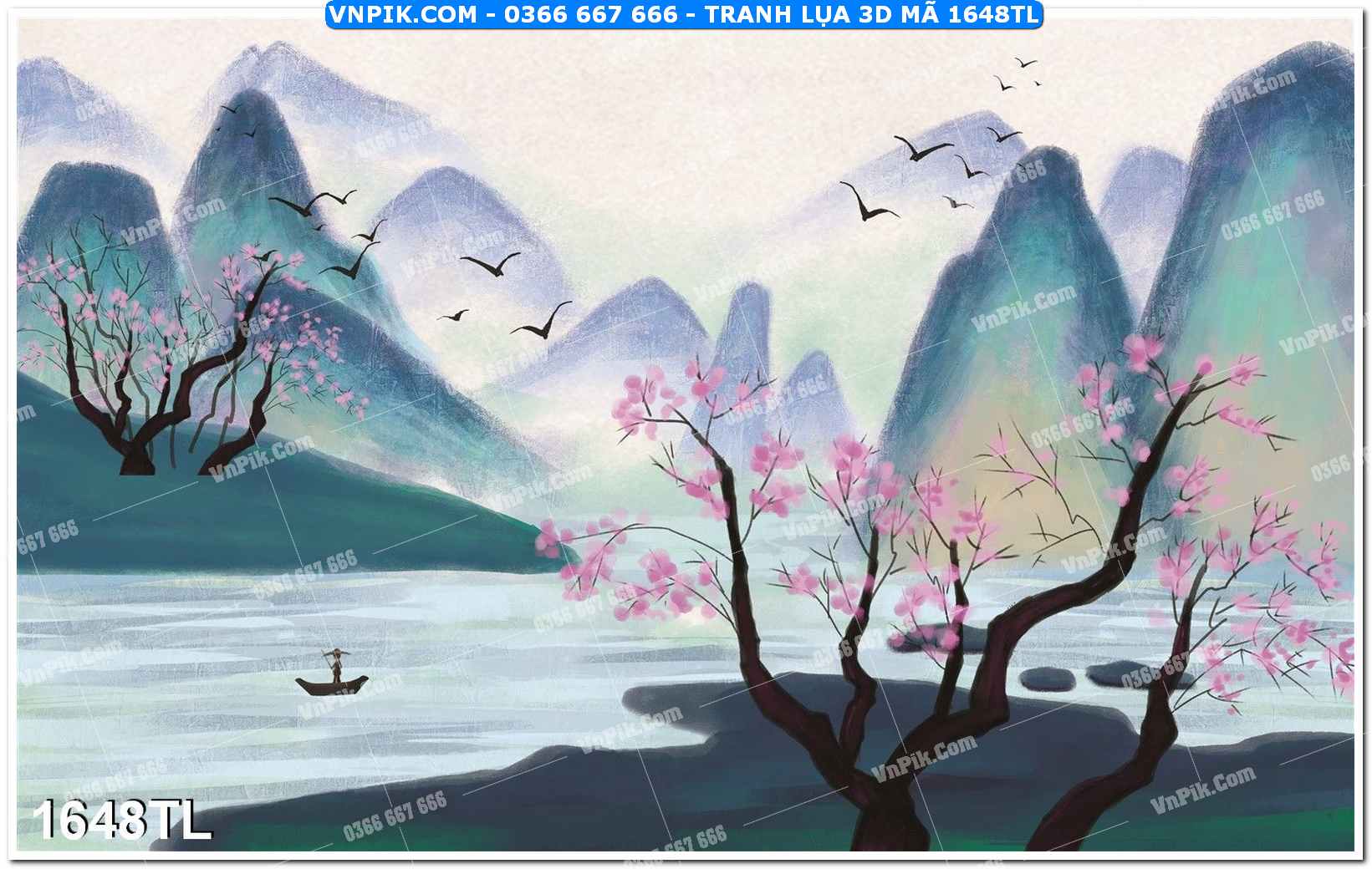 Tranh lụa 3D – Tranh trang trí dán tường 1648TL