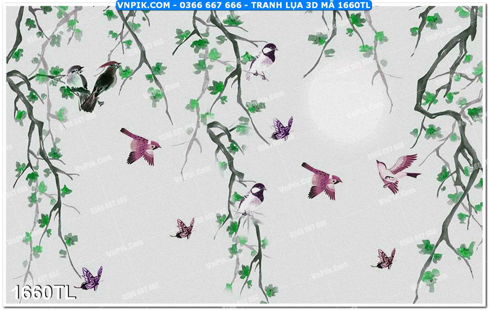 Tranh lụa 3D – Tranh trang trí dán tường 1660TL