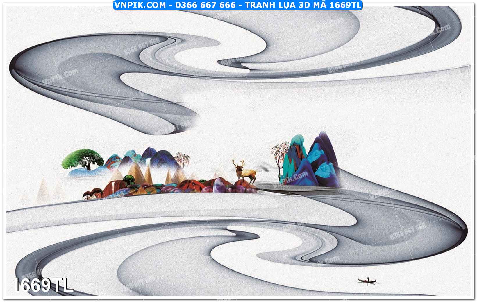 Tranh lụa 3D – Tranh trang trí dán tường 1669TL