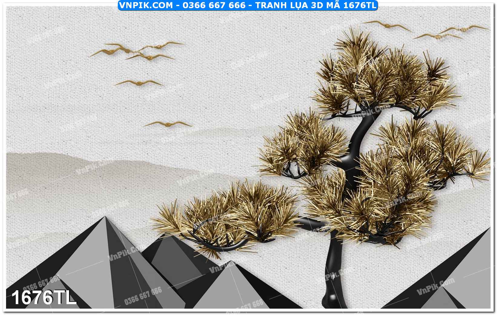 Tranh lụa 3D – Tranh trang trí dán tường 1676TL