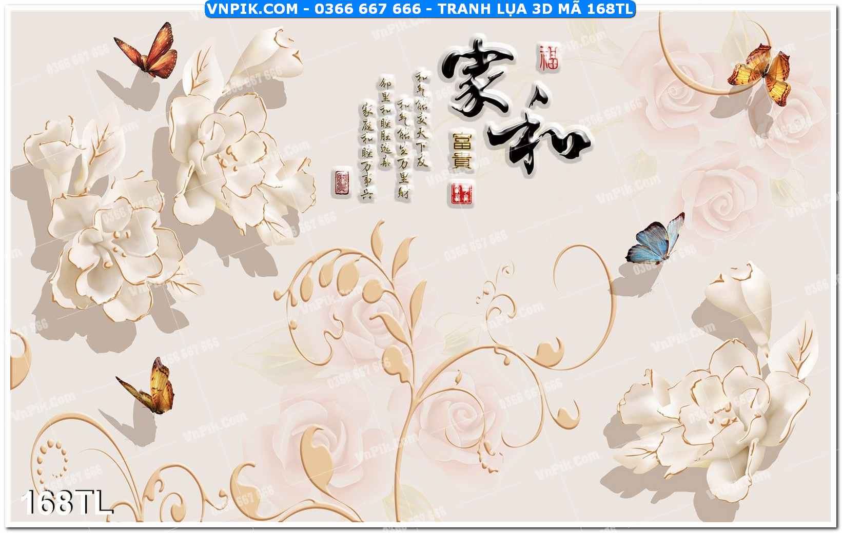 Tranh lụa 3D – Tranh trang trí dán tường 168TL
