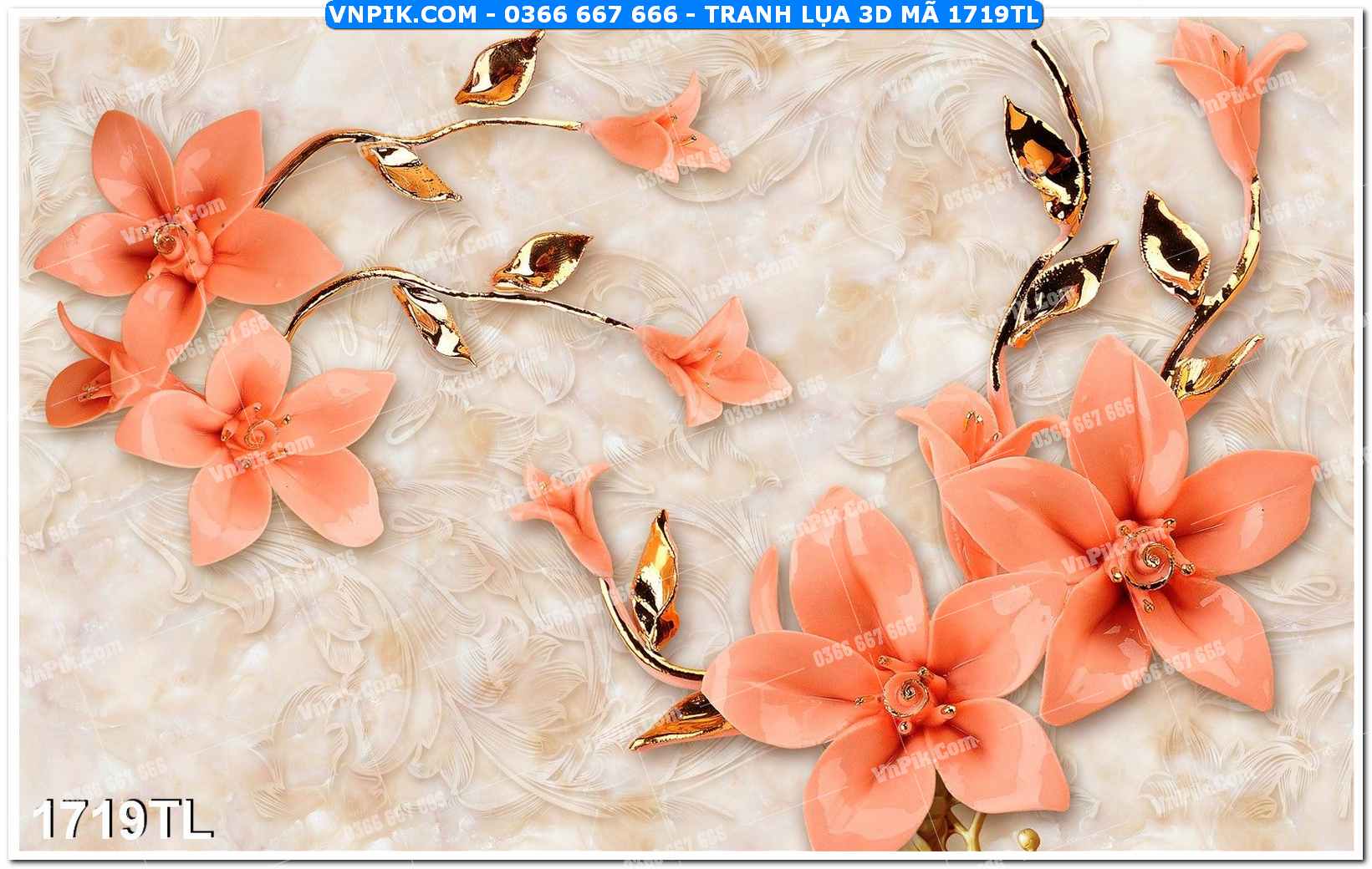 Tranh lụa 3D – Tranh trang trí dán tường 1719TL