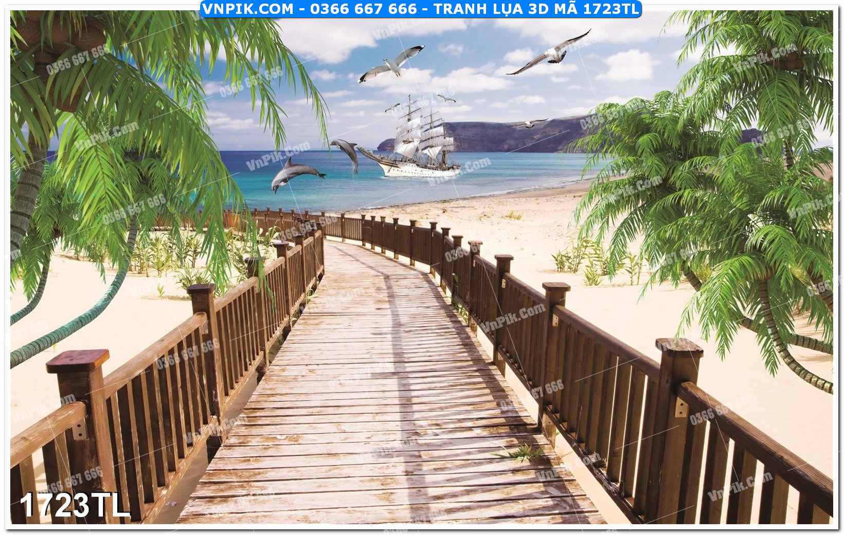 Tranh lụa 3D – Tranh trang trí dán tường 1723TL