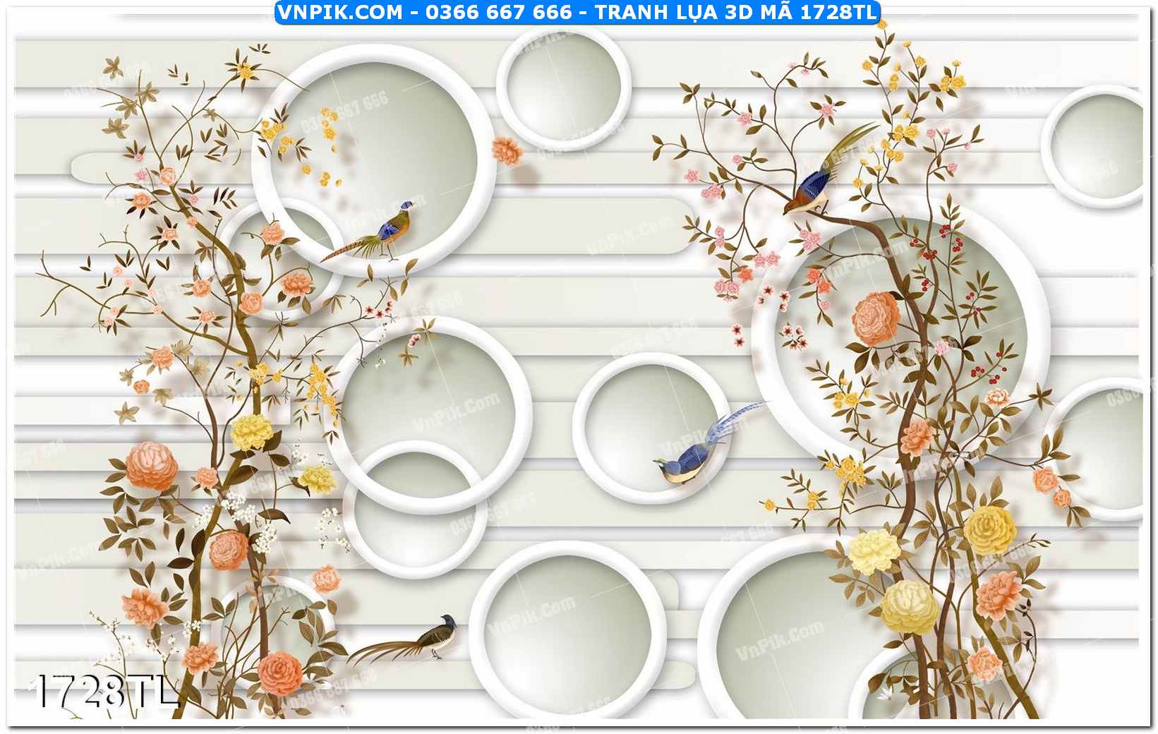 Tranh lụa 3D – Tranh trang trí dán tường 1728TL