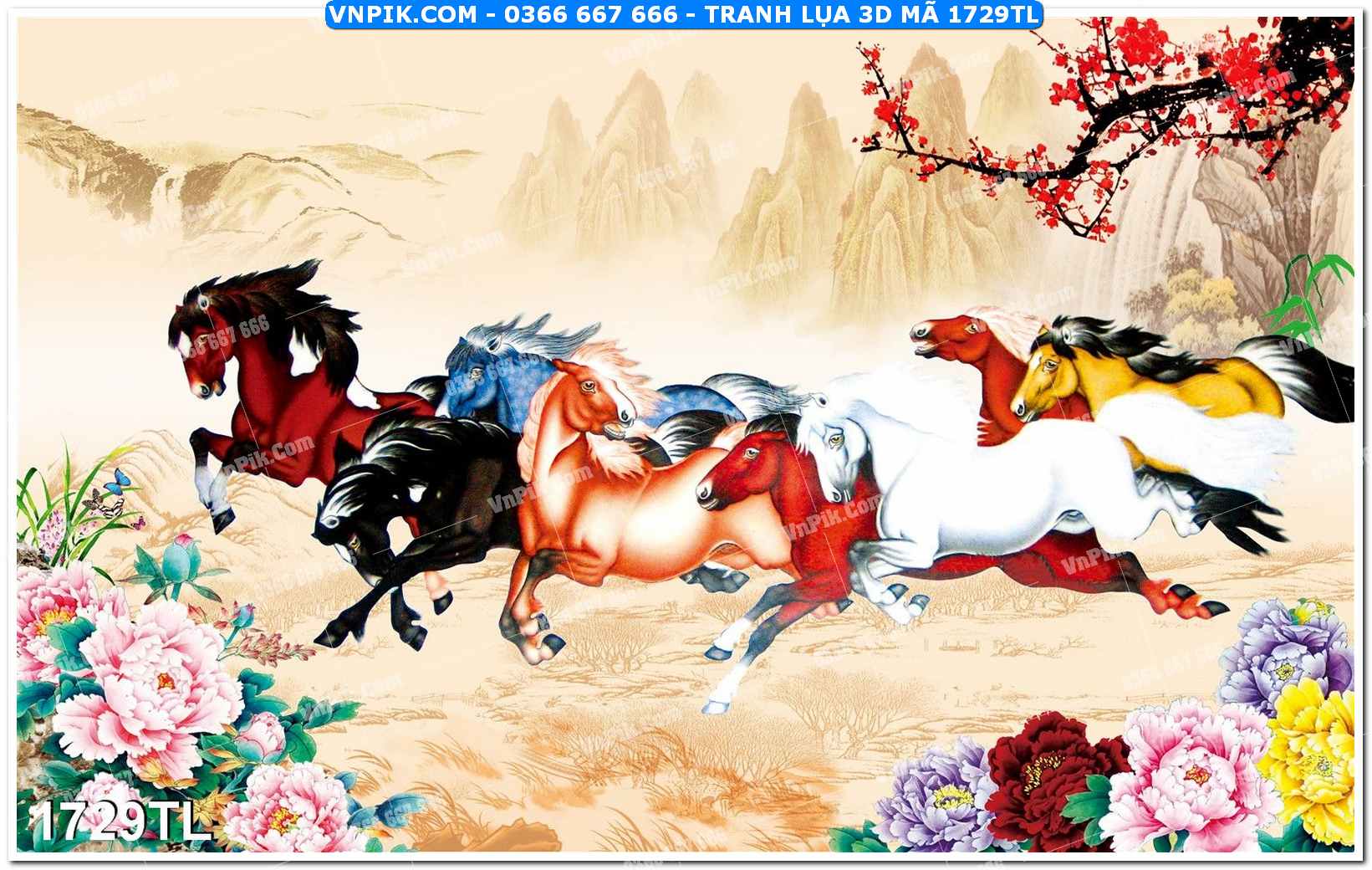 Tranh lụa 3D – Tranh trang trí dán tường 1729TL