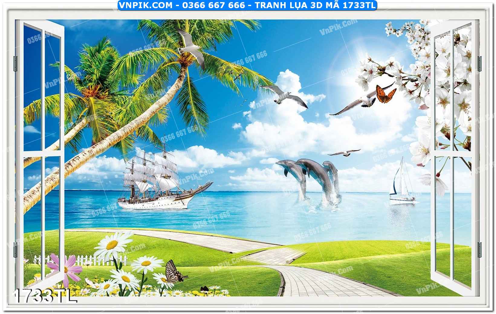 Tranh lụa 3D – Tranh trang trí dán tường 1733TL