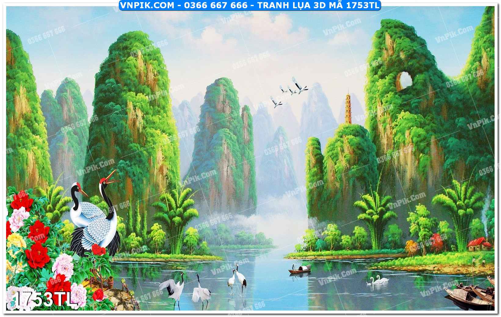 Tranh lụa 3D – Tranh trang trí dán tường 1753TL