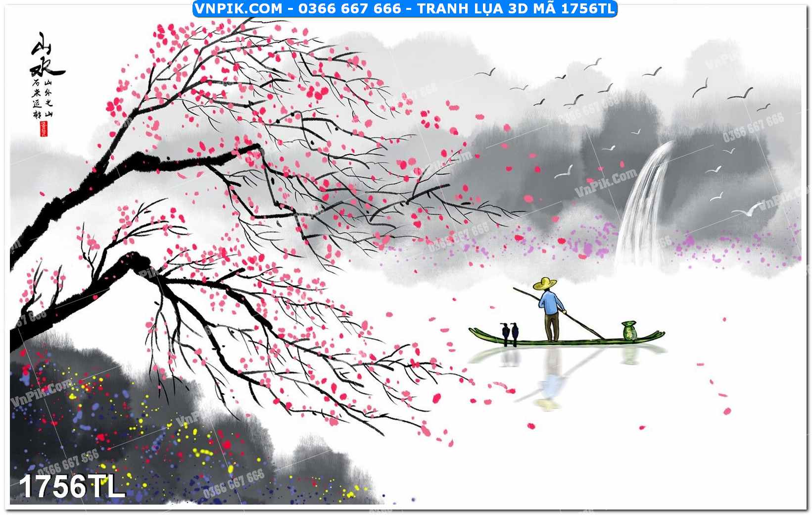 Tranh lụa 3D – Tranh trang trí dán tường 1756TL