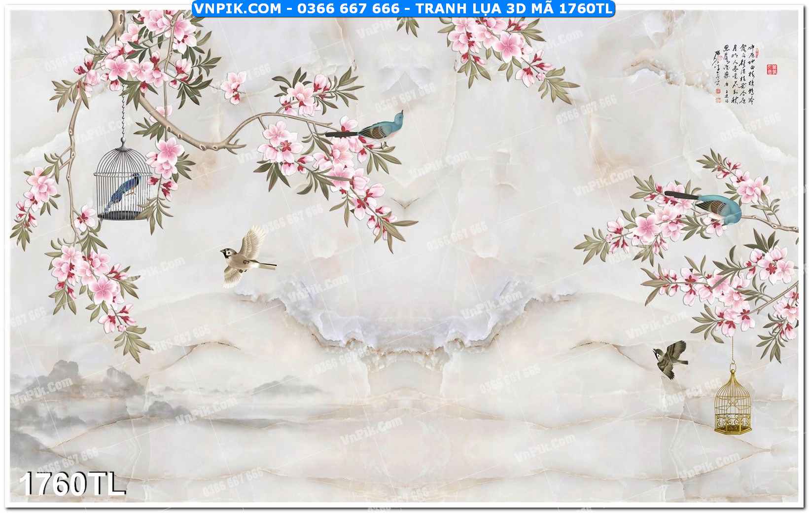 Tranh lụa 3D – Tranh trang trí dán tường 1760TL