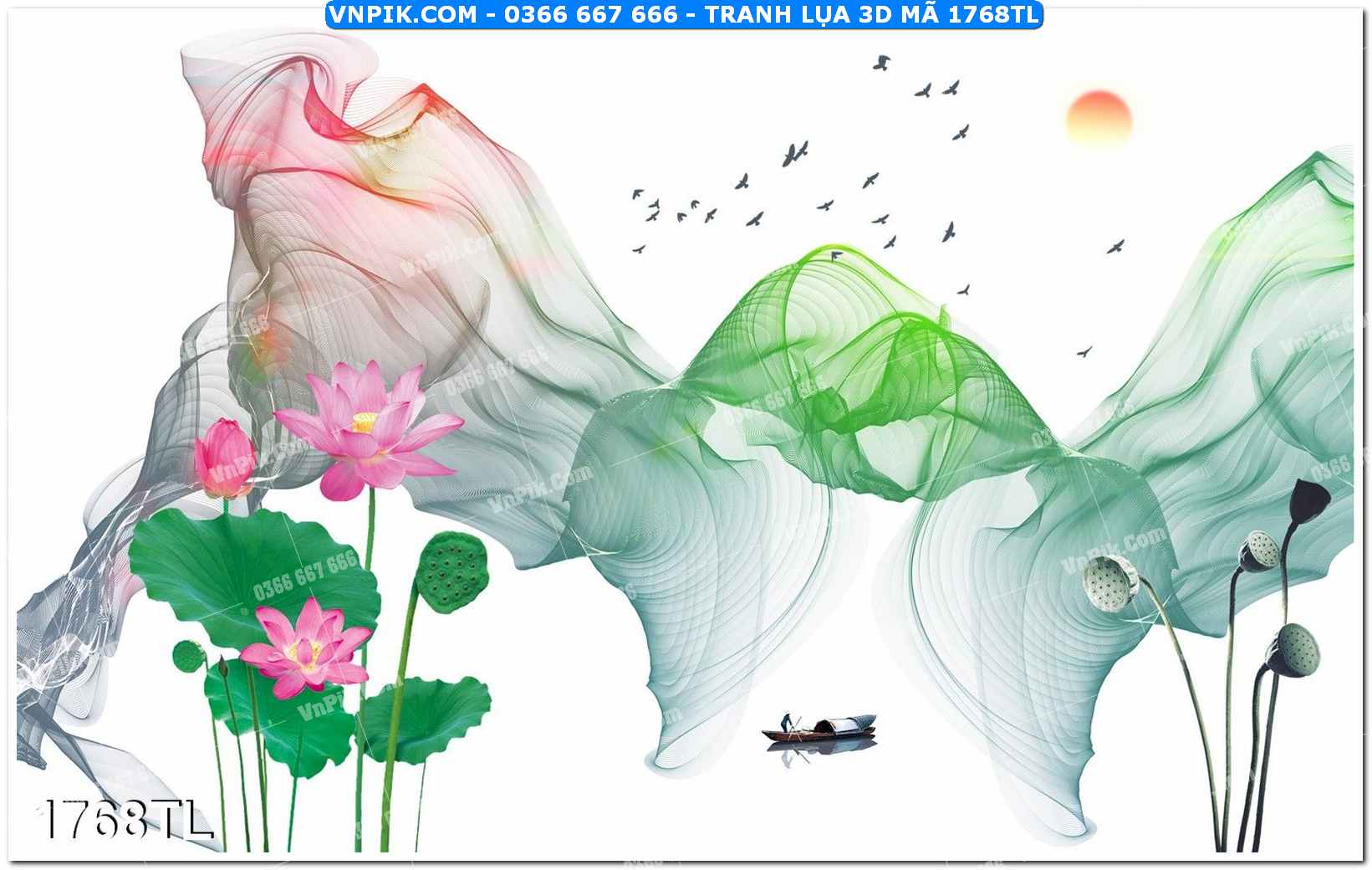 Tranh lụa 3D – Tranh trang trí dán tường 1768TL