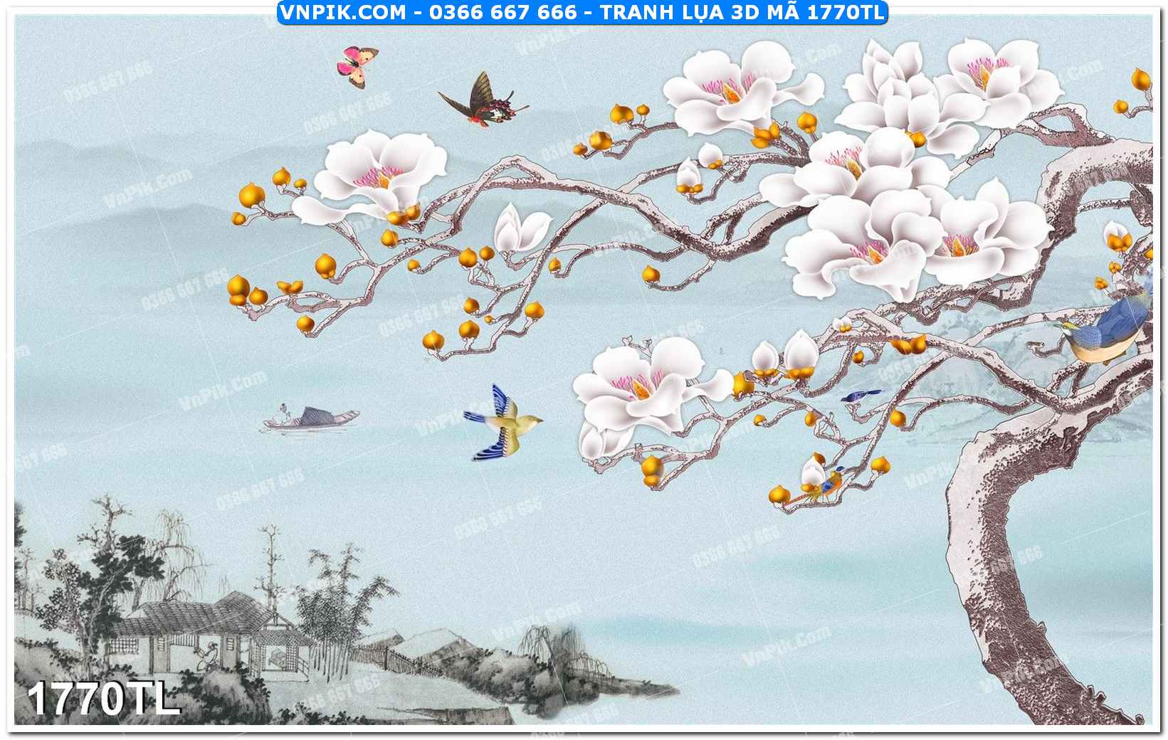 Tranh lụa 3D – Tranh trang trí dán tường 1770TL