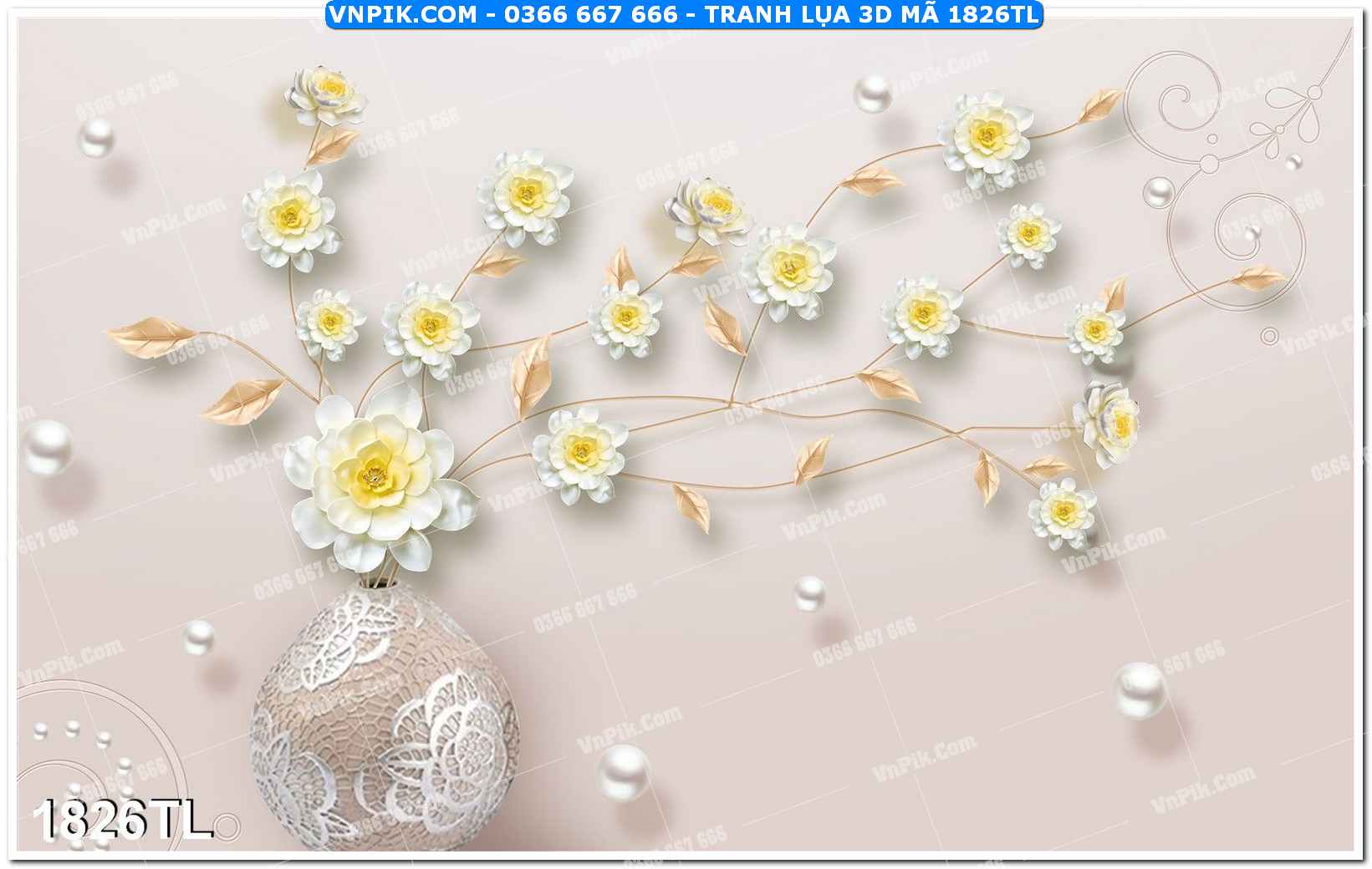 Tranh lụa 3D – Tranh trang trí dán tường 1826TL