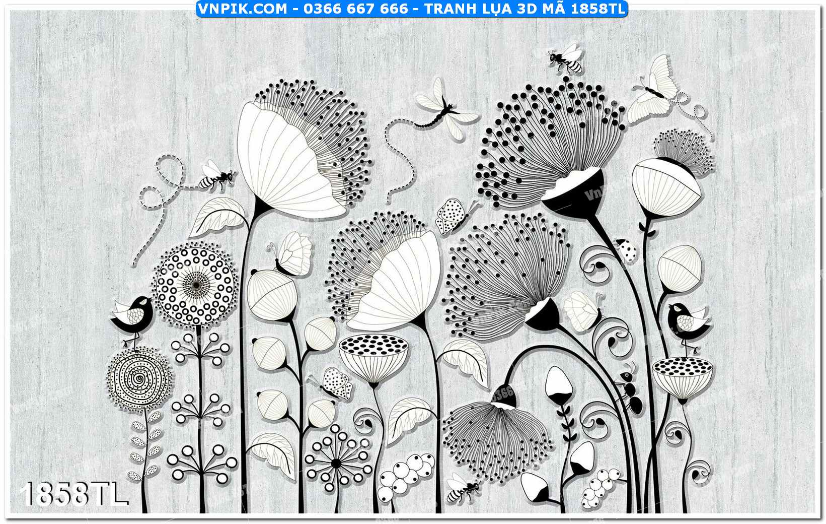 Tranh lụa 3D – Tranh trang trí dán tường 1858TL