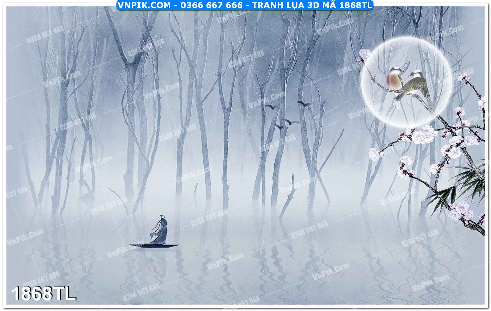 Tranh lụa 3D – Tranh trang trí dán tường 1868TL