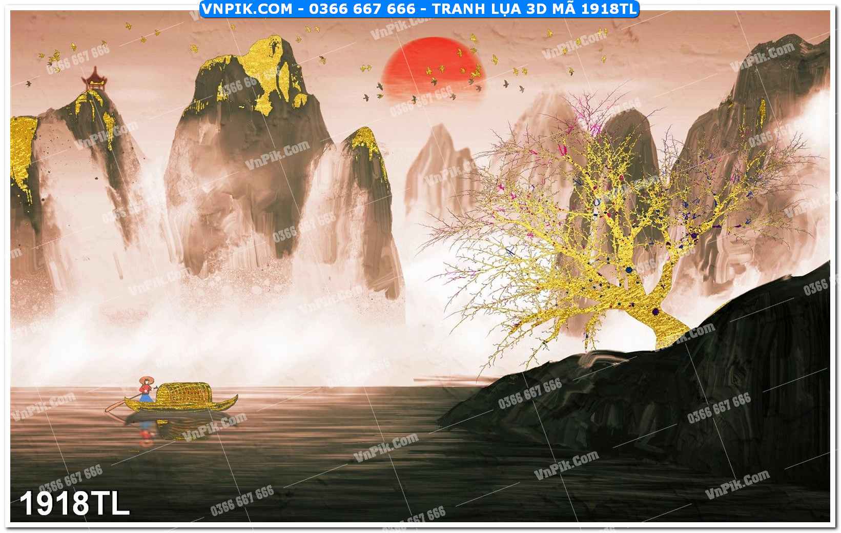 Tranh lụa 3D – Tranh trang trí dán tường 1918TL