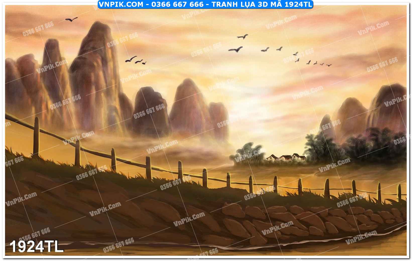 Tranh lụa 3D – Tranh trang trí dán tường 1924TL