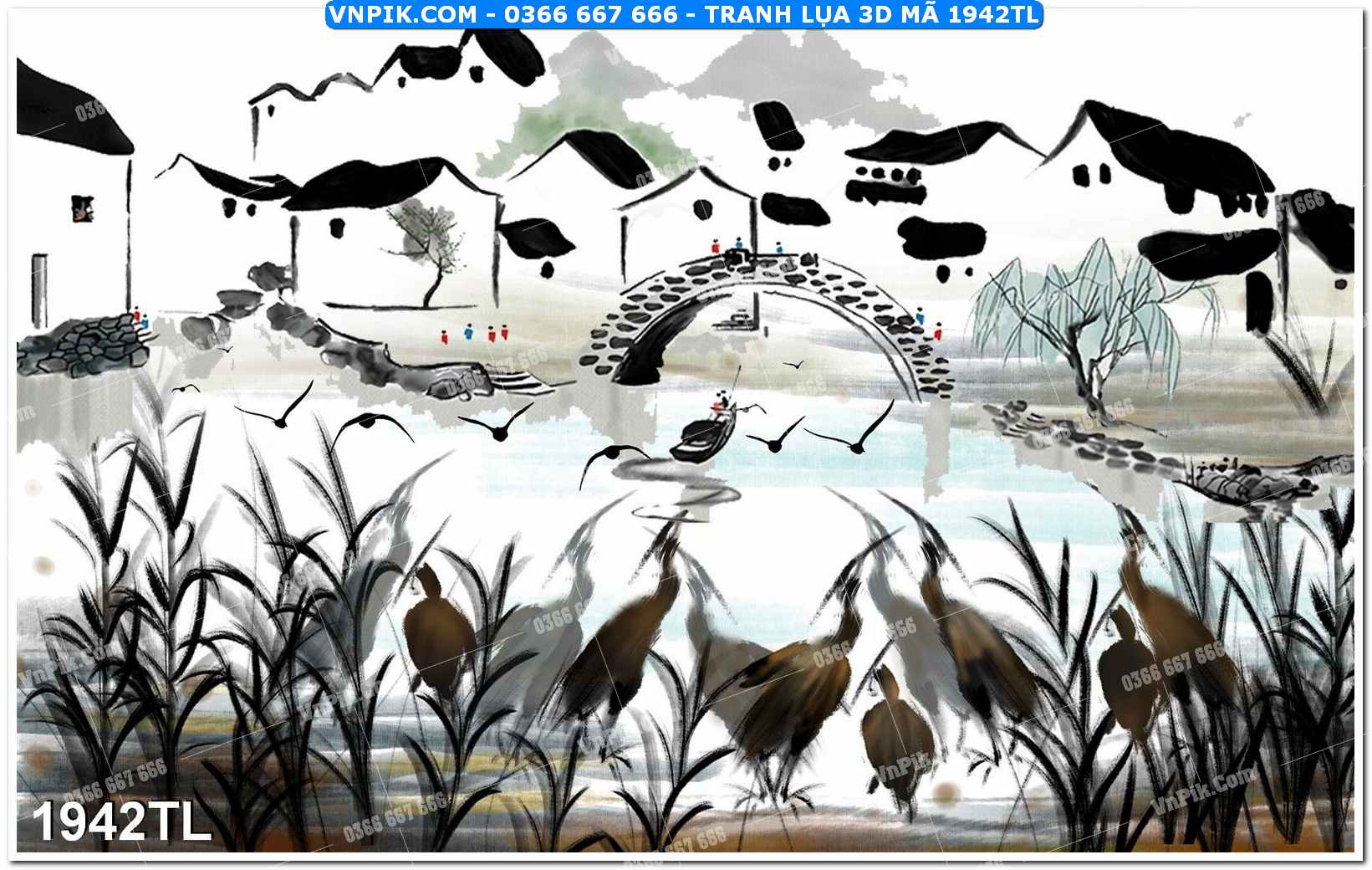 Tranh lụa 3D – Tranh trang trí dán tường 1942TL