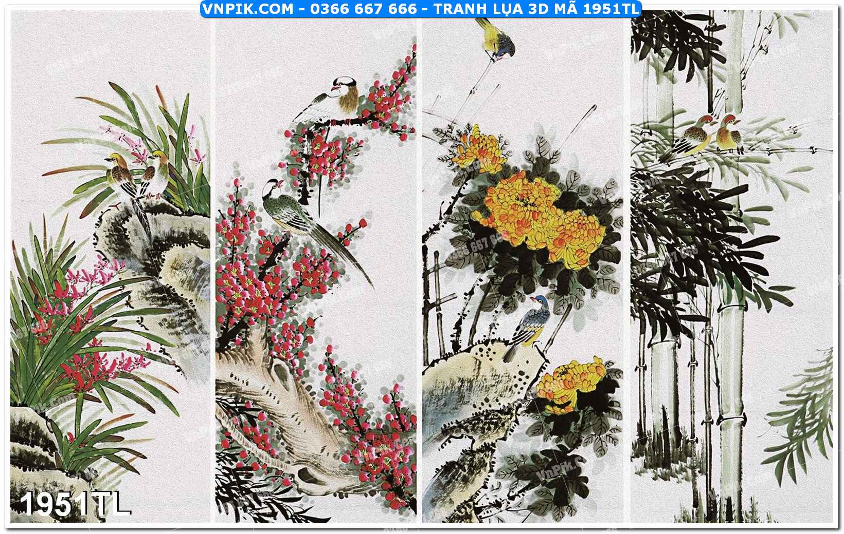 Tranh lụa 3D – Tranh trang trí dán tường 1951TL