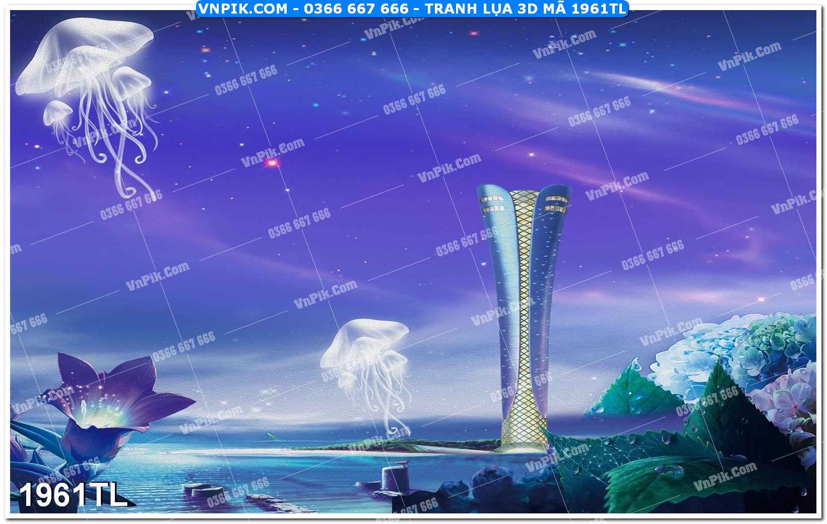 Tranh lụa 3D – Tranh trang trí dán tường 1961TL