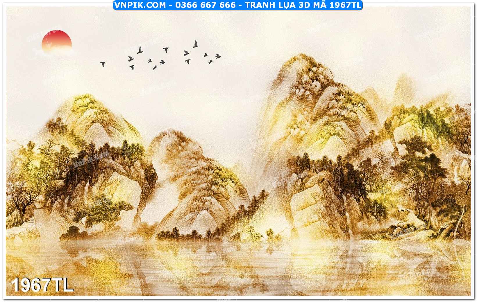 Tranh lụa 3D – Tranh trang trí dán tường 1967TL