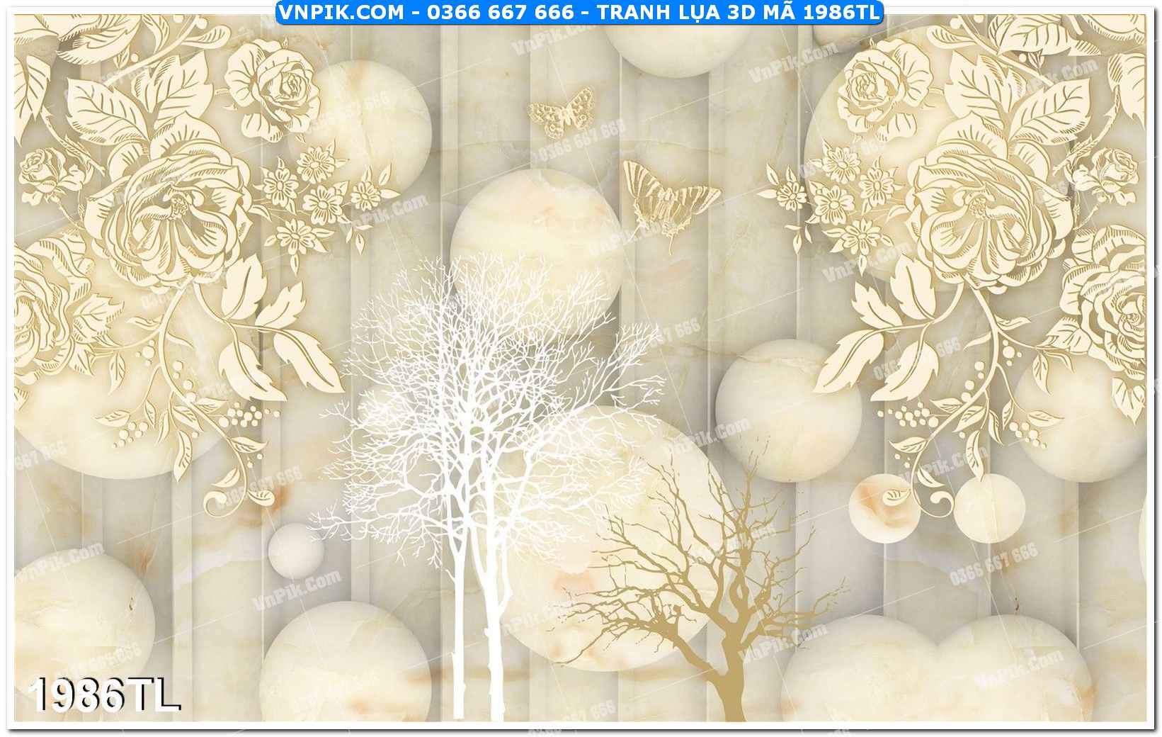 Tranh lụa 3D – Tranh trang trí dán tường 1986TL