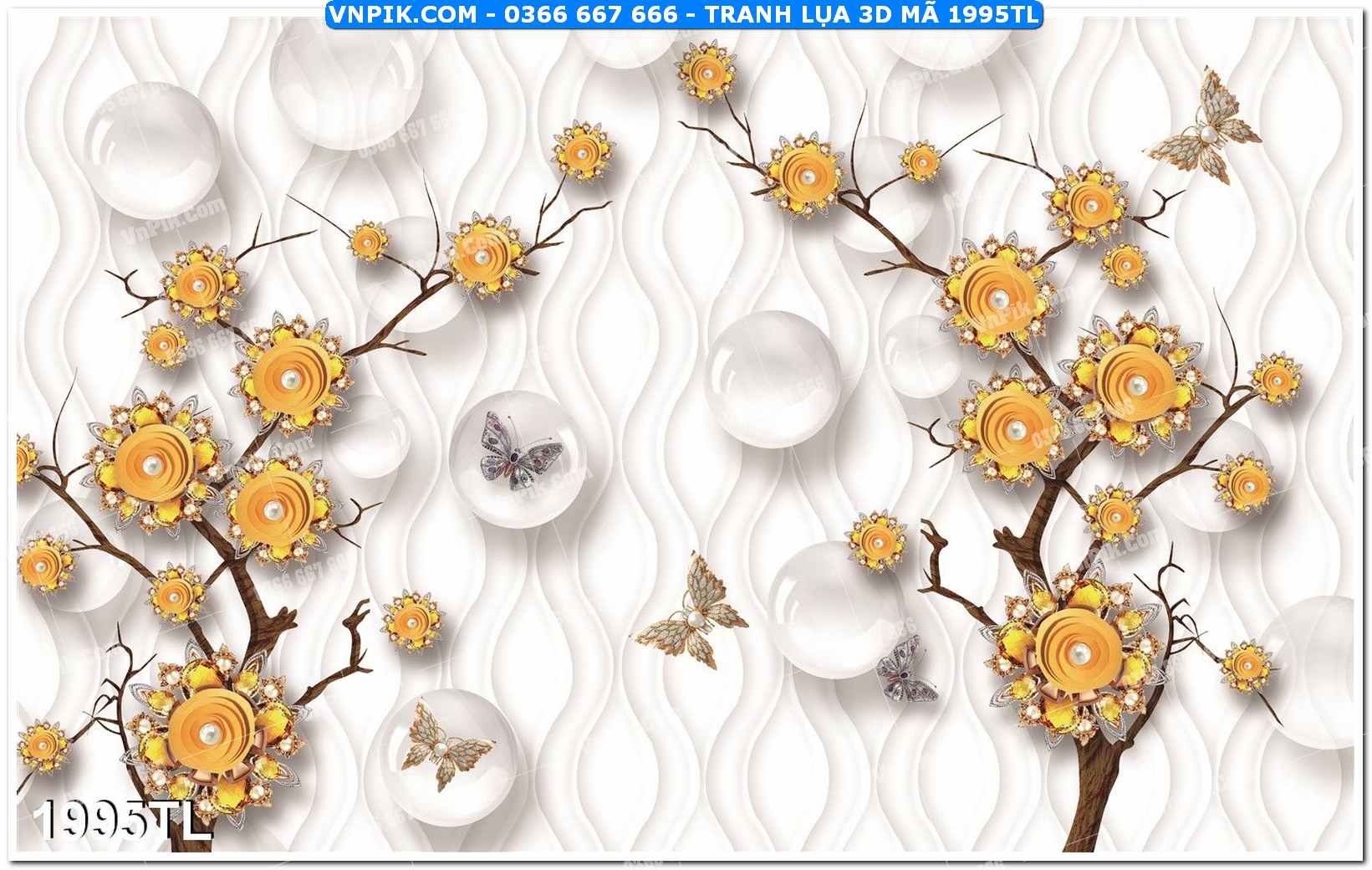 Tranh lụa 3D – Tranh trang trí dán tường 1995TL