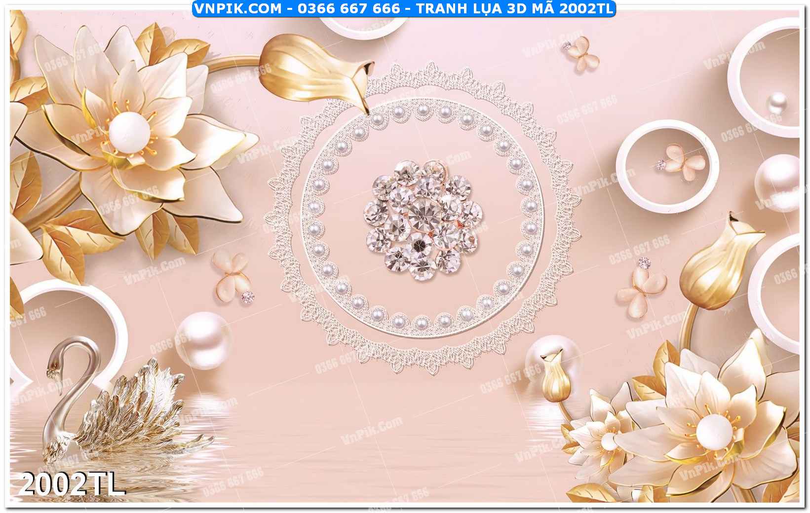 Tranh lụa 3D – Tranh trang trí dán tường 2002TL