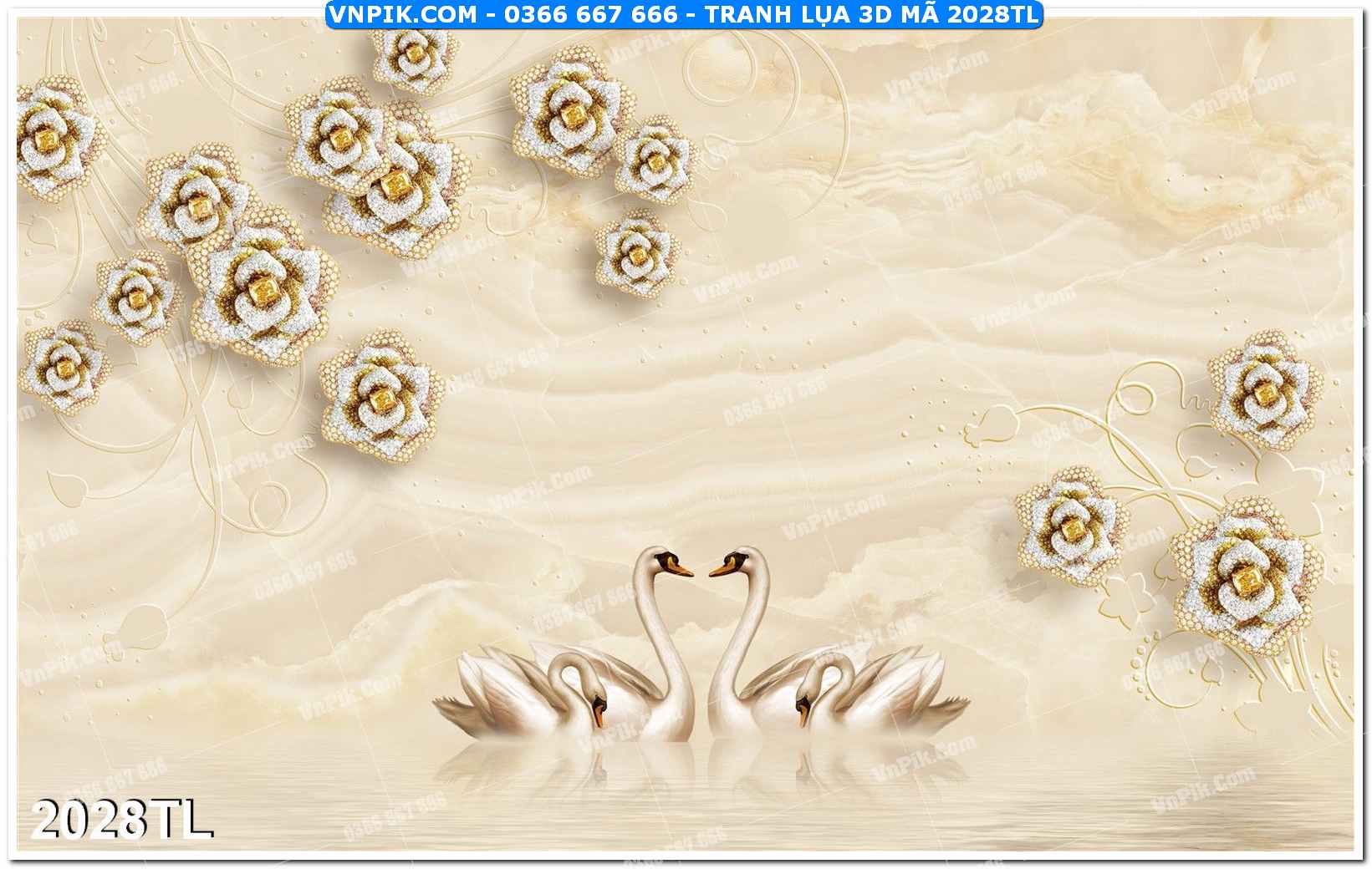 Tranh lụa 3D – Tranh trang trí dán tường 2028TL