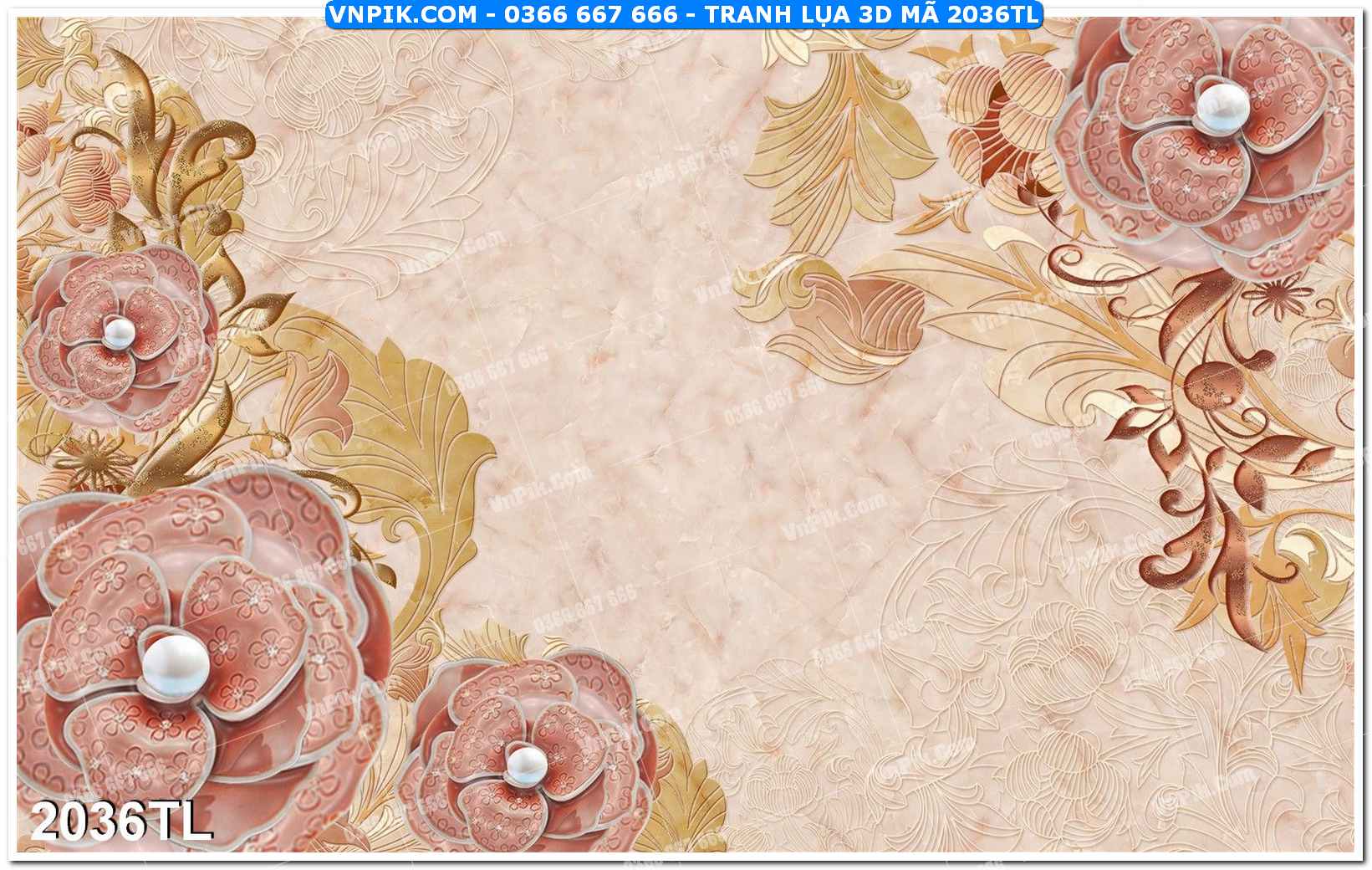 Tranh lụa 3D – Tranh trang trí dán tường 2036TL