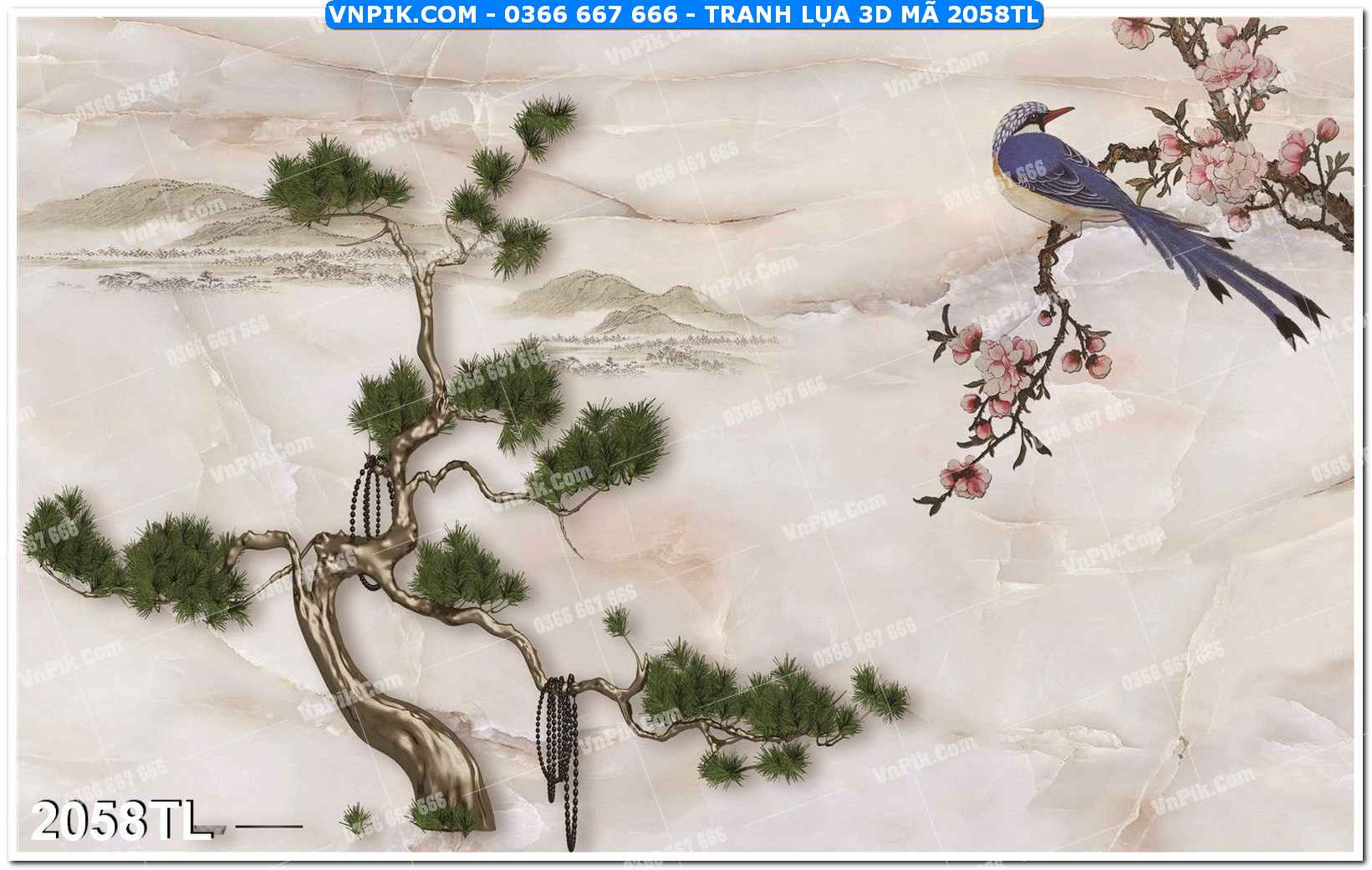 Tranh lụa 3D – Tranh trang trí dán tường 2058TL