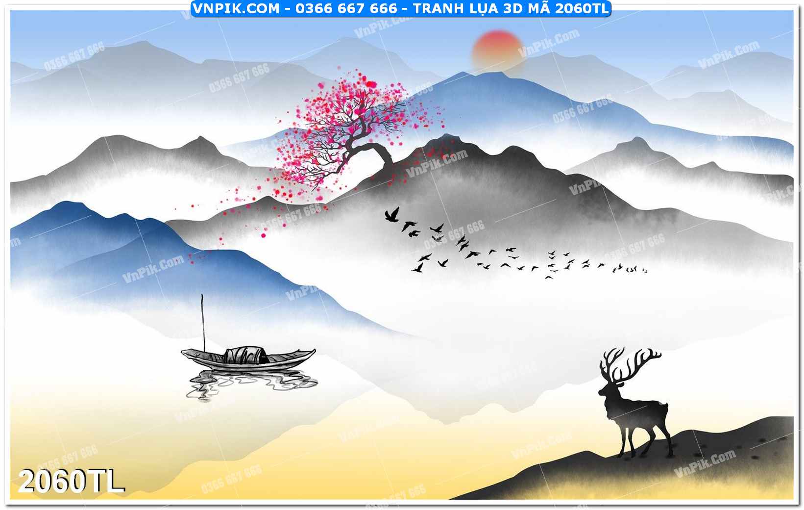 Tranh lụa 3D – Tranh trang trí dán tường 2060TL